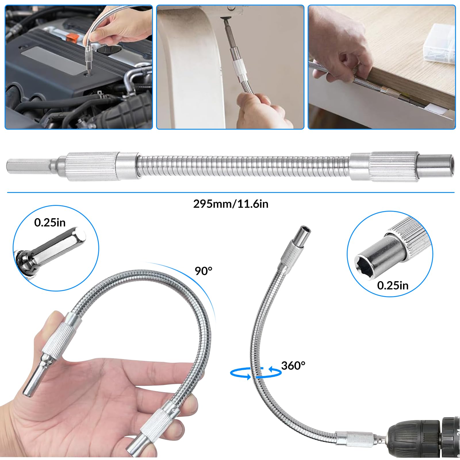 31 Pezzi Prolunga Flessibile per Punte da Trapano, Adattatore per Trapano ad Angolo Retto a 105 Gradi, 1/4" 3/8" 1/2" Adattatore Esagonale, Prolunga Flessibile Drill Bit Holder,Accessori Avvitatore