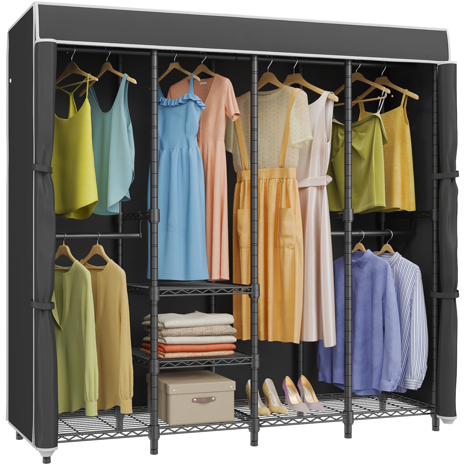 VIPEK V40C Medium Covered Clothes Rack Freestanding Clothing Rack with Black Oxford Fabric Cover for Hanging Clothes Adjustable