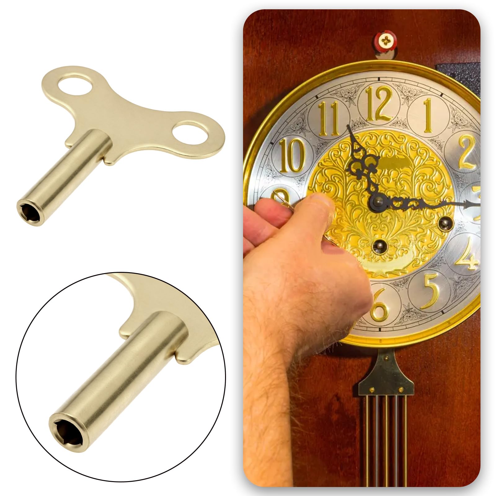 Create idea Clock Winding Key Metal 4mm Size 7 Winding Key for Antique Vintage Key Wind Clocks Square Hole Clock Key Single End Chime Clock Key 55x52mm - Image 2