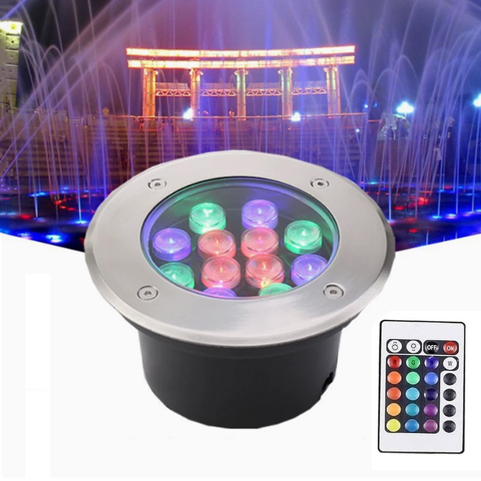 Focos Led Piscina - RGB Foco LED Subacuático Incrustado, Foco Empotrable con Mando A Distancia RF A Prueba De Agua IP68, Foco De Jardín De Acero Inoxidable, para Jardín, Estanque(12V,36W)