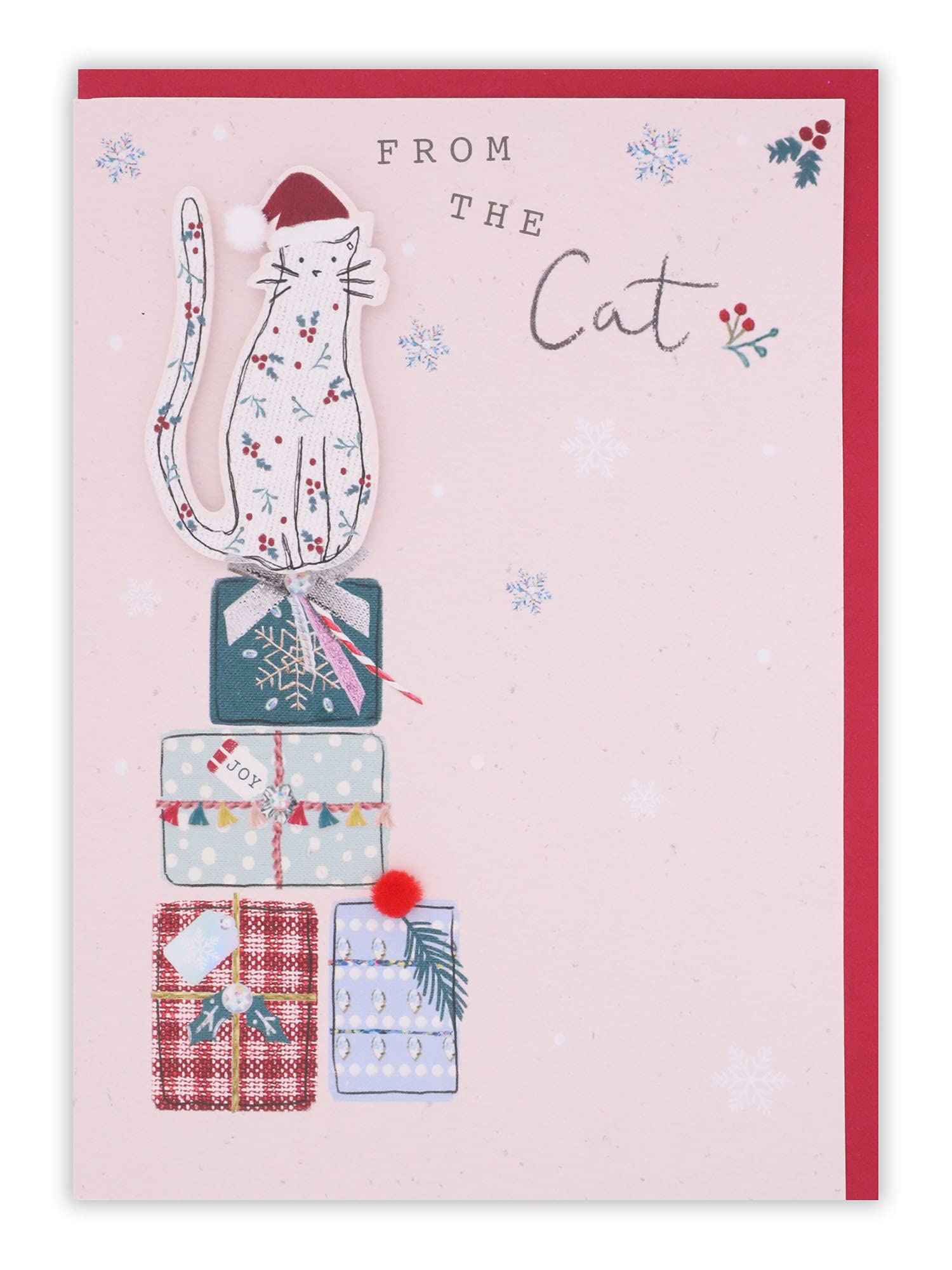 Clintons: Cat On Stack Of Presents From Cat Christmas Card, Multi-Colour, 155 x 201 (1171320)