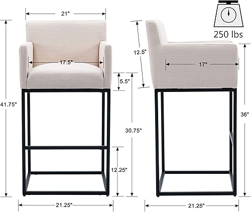 Miniatura 3 de VESCASA Linen Taburetes de bar de 31 pulgadas de alto con brazos, taburetes de bar tapizados con respaldo acolchado de 12.5 pulgadas de alto, sillas