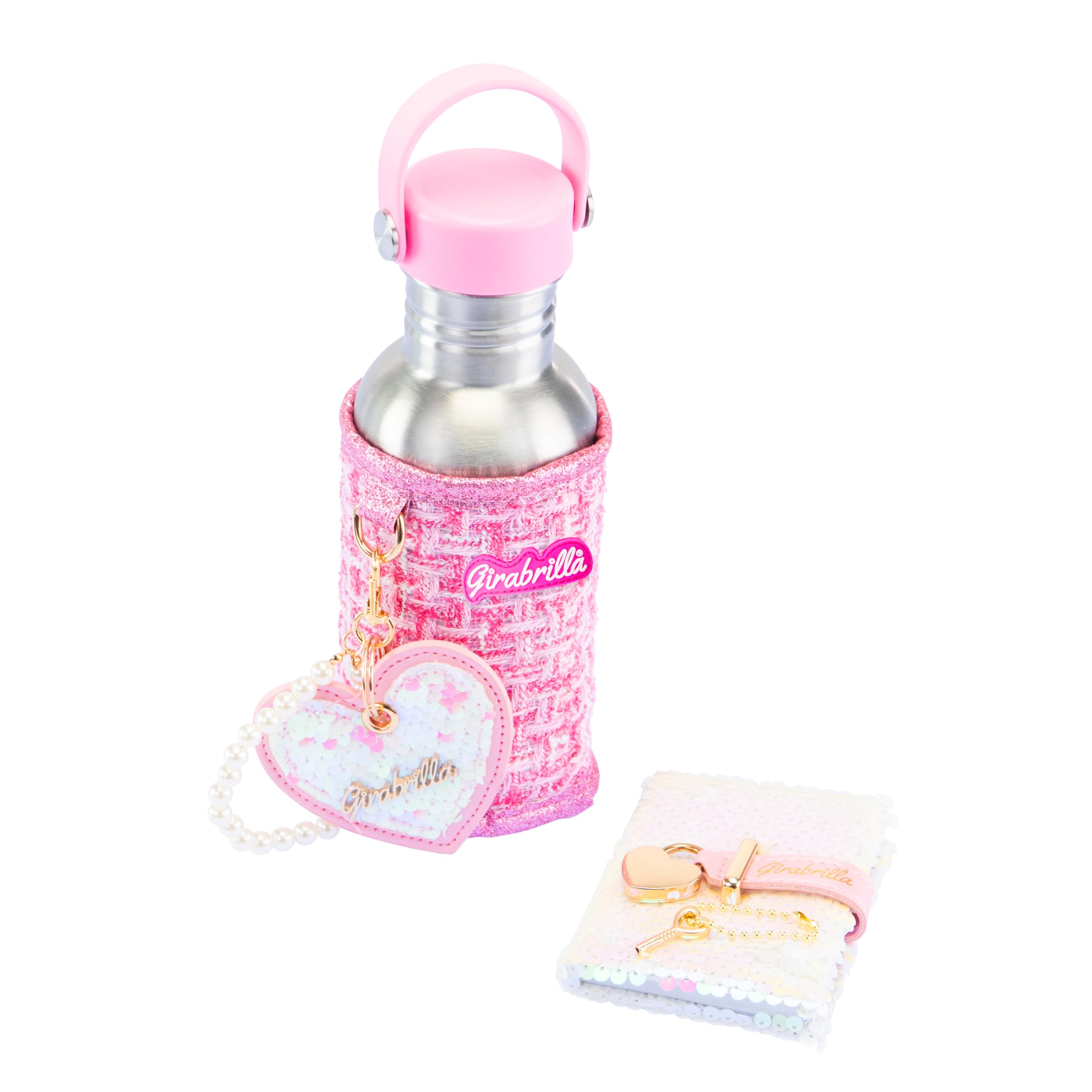 Girabrilla Borraccia Tweed Set, 1 Confezione con Agenda, Ciondolo a Cuore e Eco Bottiglia