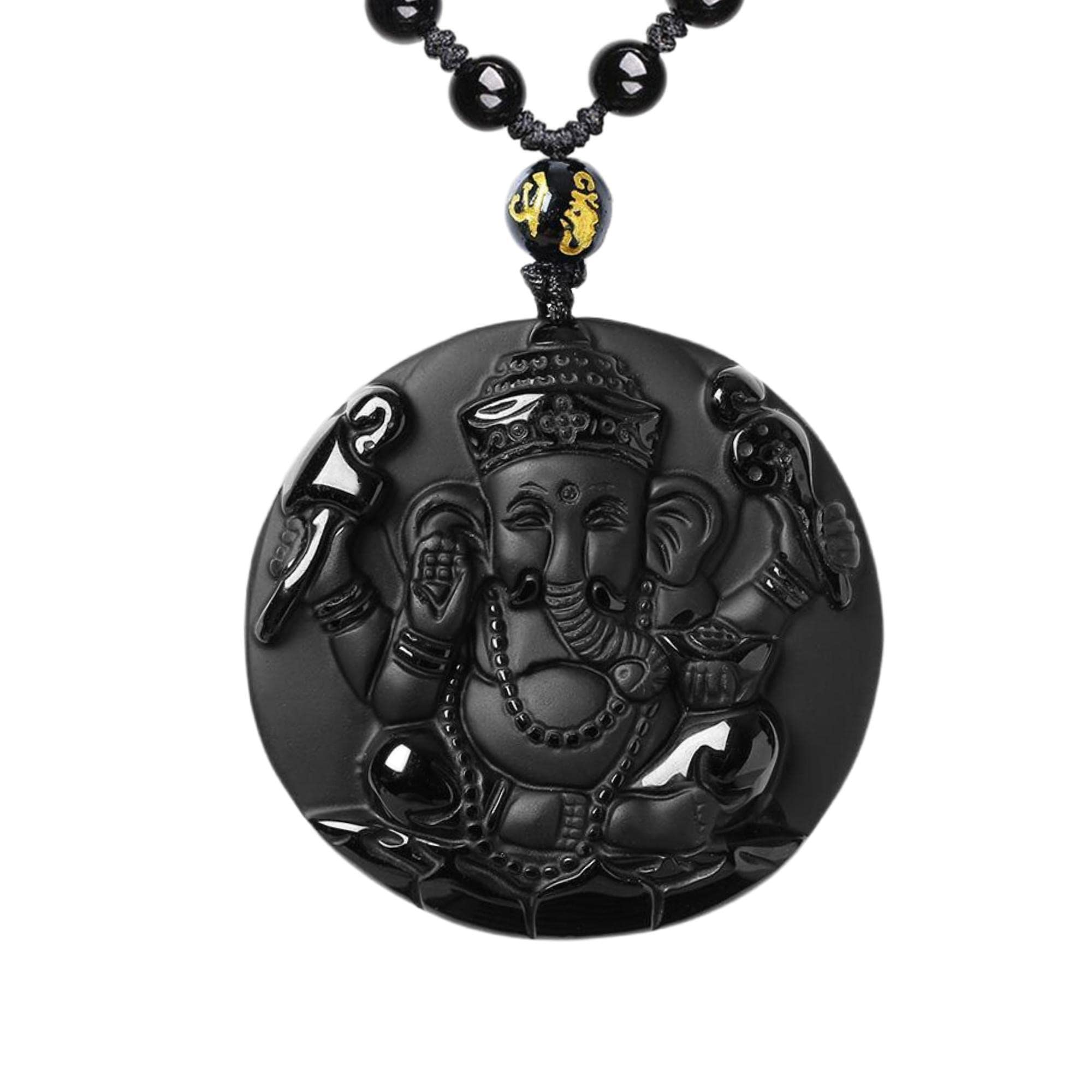 ASGIFTBlack Obsidian Necklace Lucky Amulet Protection Pendant with Extended Bead Chain Healing Crystal Stone Talisman Necklaces Jewelry