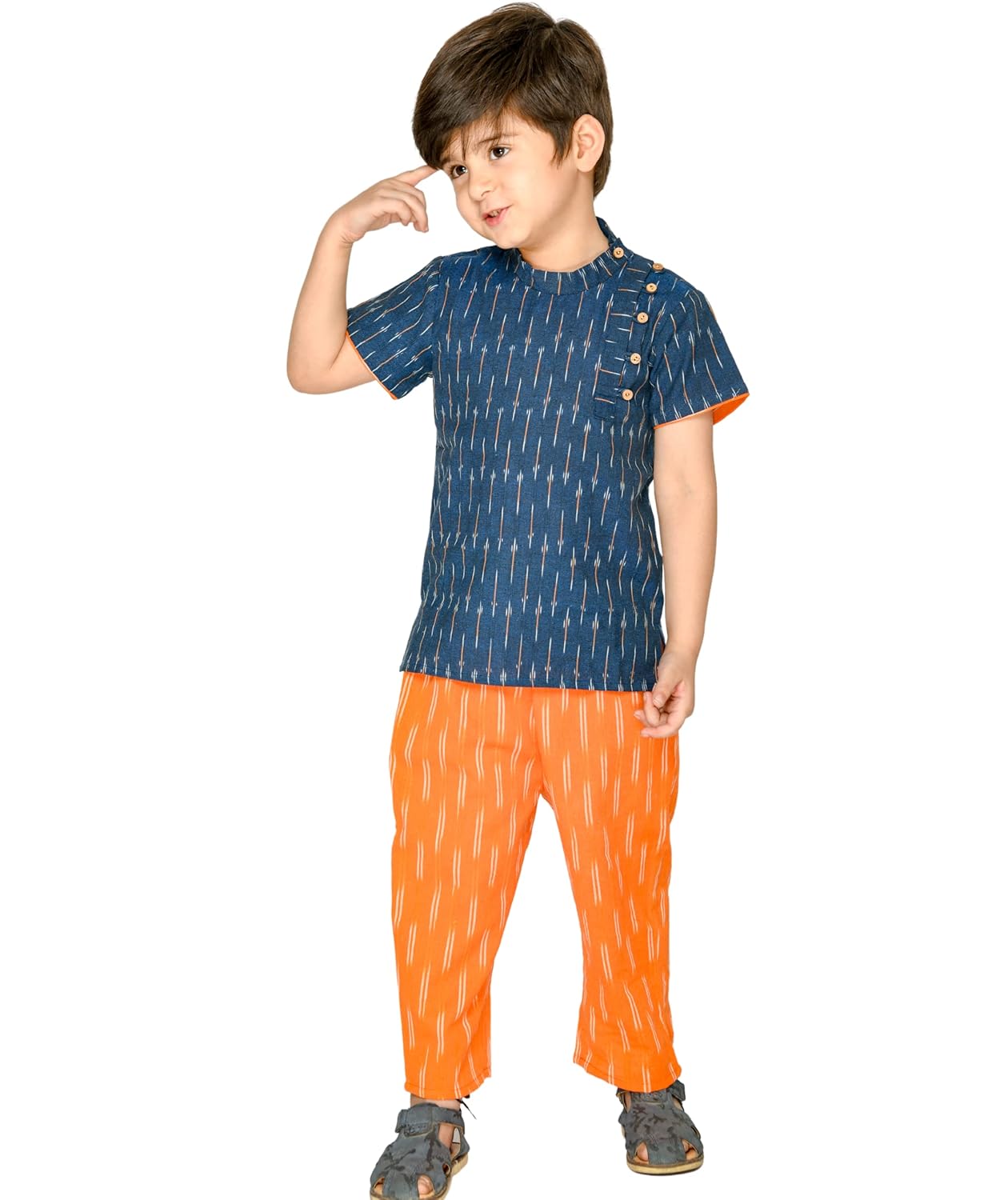 Baby Boys' Clothes Cotton Shirt Pant Set 23 Years Blue Orange Kids