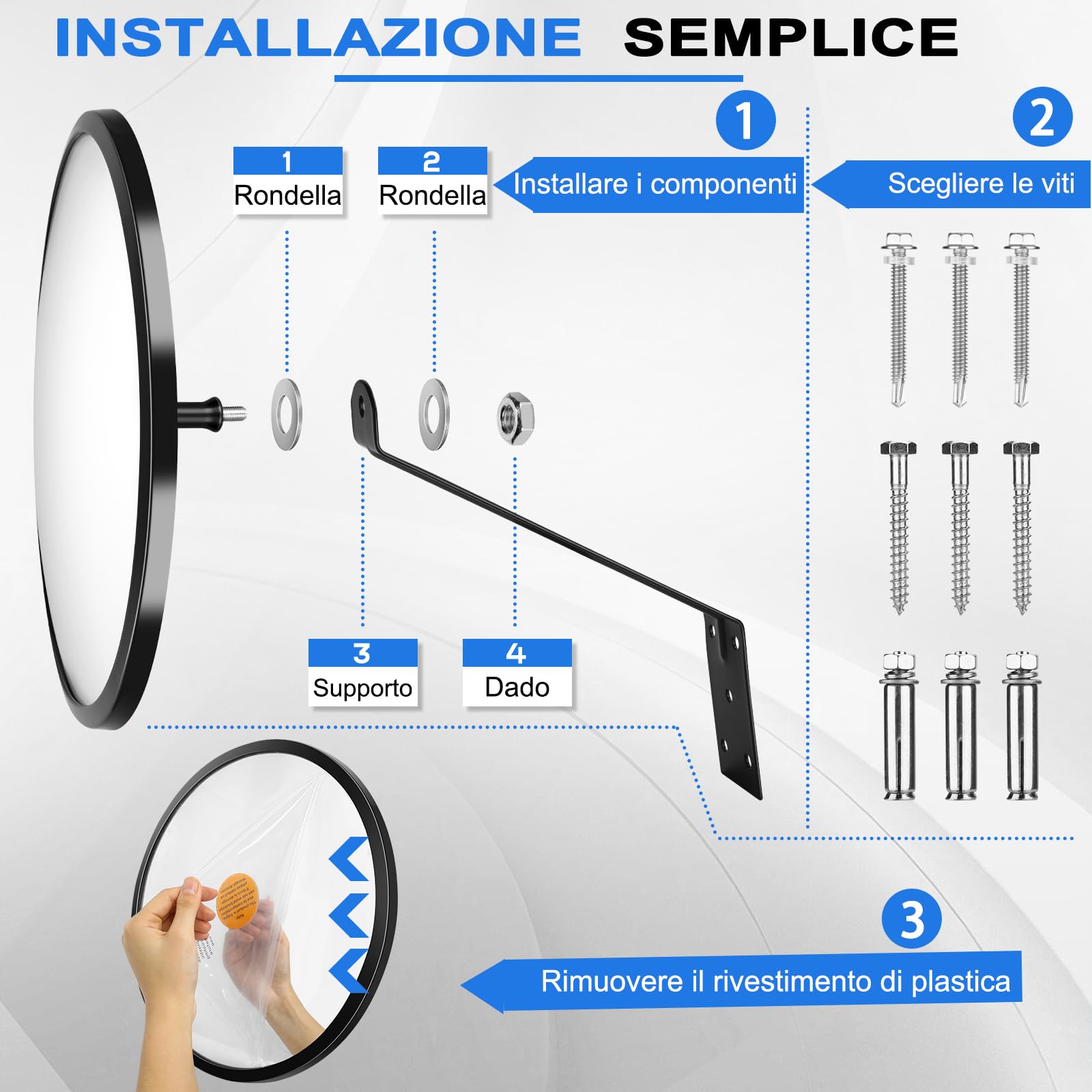 Moveland Specchietto Convesso Regolabile, 30 cm, Grandangolo, Rotondo, in Acrilico, Parabolico, per Garage, Traffico, Vialetti, Ufficio, Cortile, Magazzino (130 Gradi)