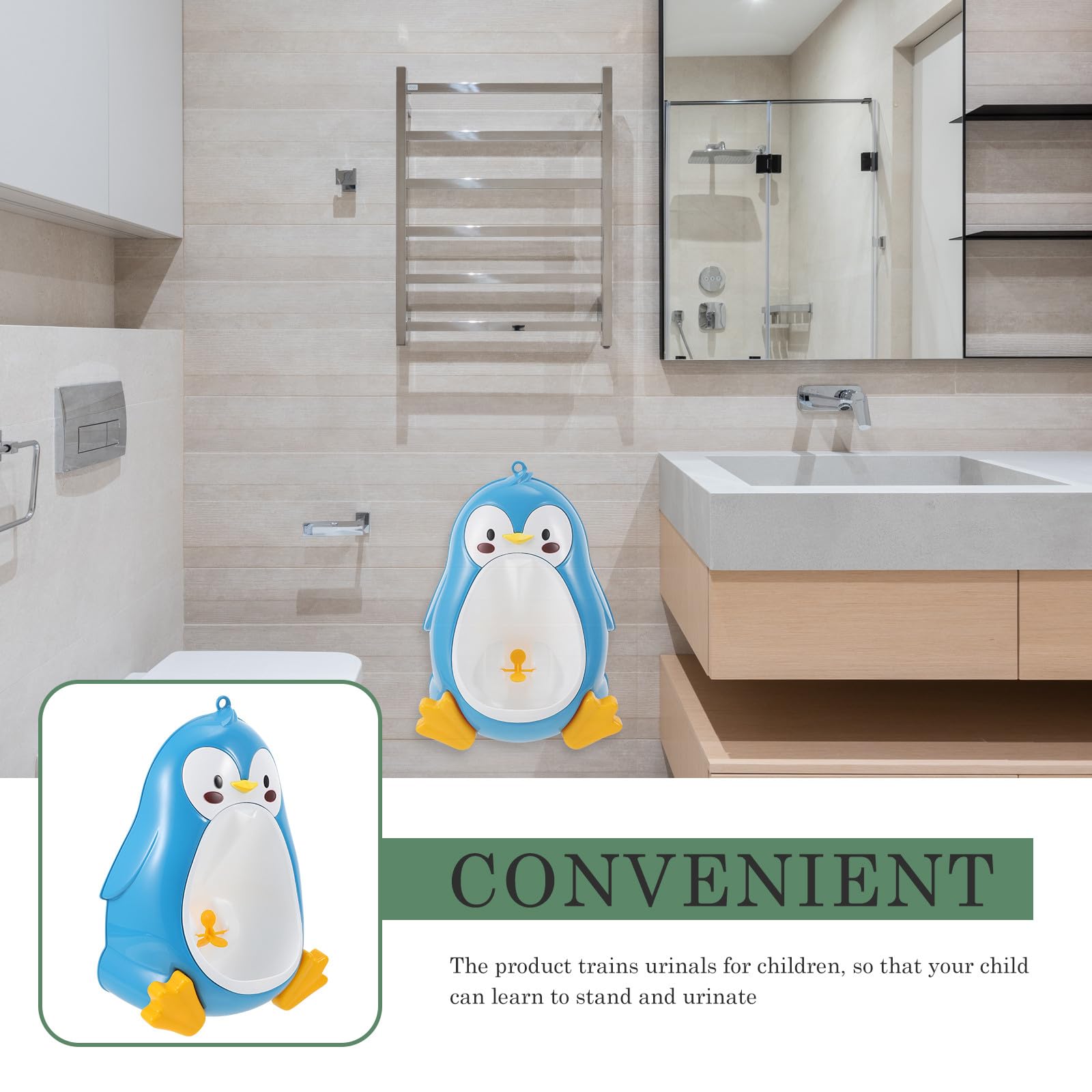 Vaguelly Urinal Leicht zu Reinigen und Bequem zu Benutzen Kinder aus Pp in Blauer Pinguinform Töpfchen und Training für Jungen zur Badezimmerdekoration