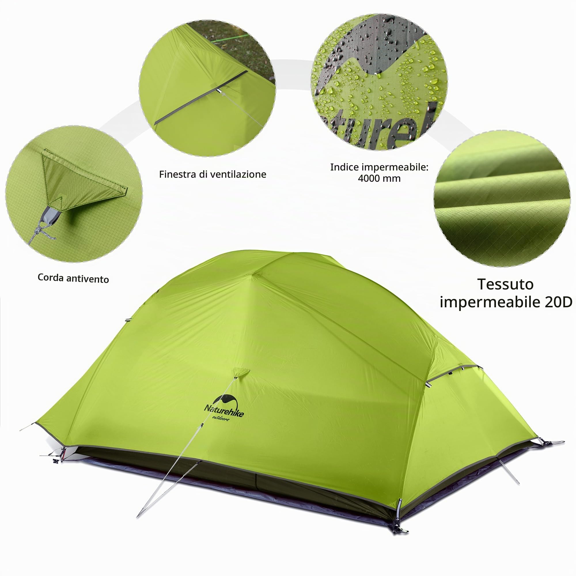 Naturehike Cloud-Up 3 Tenda Ultraleggera 3 Persone Tenda Zaino in Spalla per Escursionismo Campeggio All'aperto (20D Verde Chiaro Aggiorna)