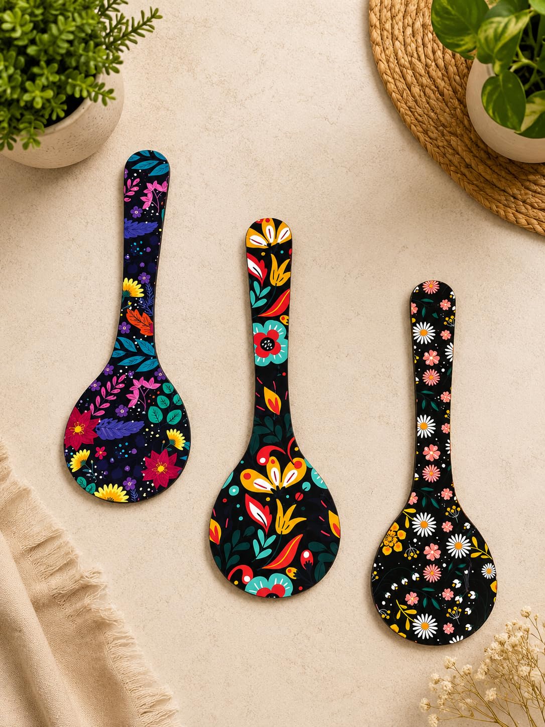 Classic Creation Floral Wooden Spoon Wall Decor Set MDF Colorful Botanical Art Colorful Botanical Spoon Wall Art for Home, Dining Area, Restaurant, Cafe | Housewarming & Festival Gift-picture-51