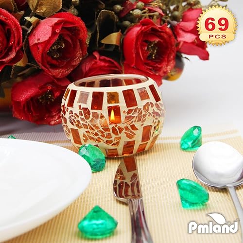 Miniatura 6 de PMLAND 69 cristales redondos de diamantes falsos acrílicos grandes, de 0.984 in (1 pulgada), piedras preciosas transparentes verdes para dispersión