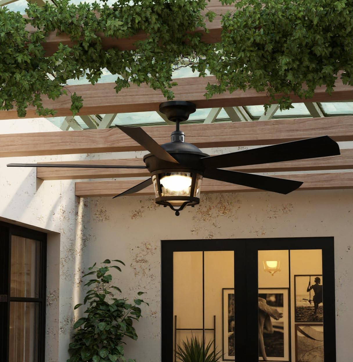 Urban Ambiance Luxury Modern Farmhouse Indoor/Outdoor Ceiling Fan, Medium Size: 19.5" H x 52" W, with Transitional Style Elements, Black Iron Finish, UHP9181 from the Catalina Collection