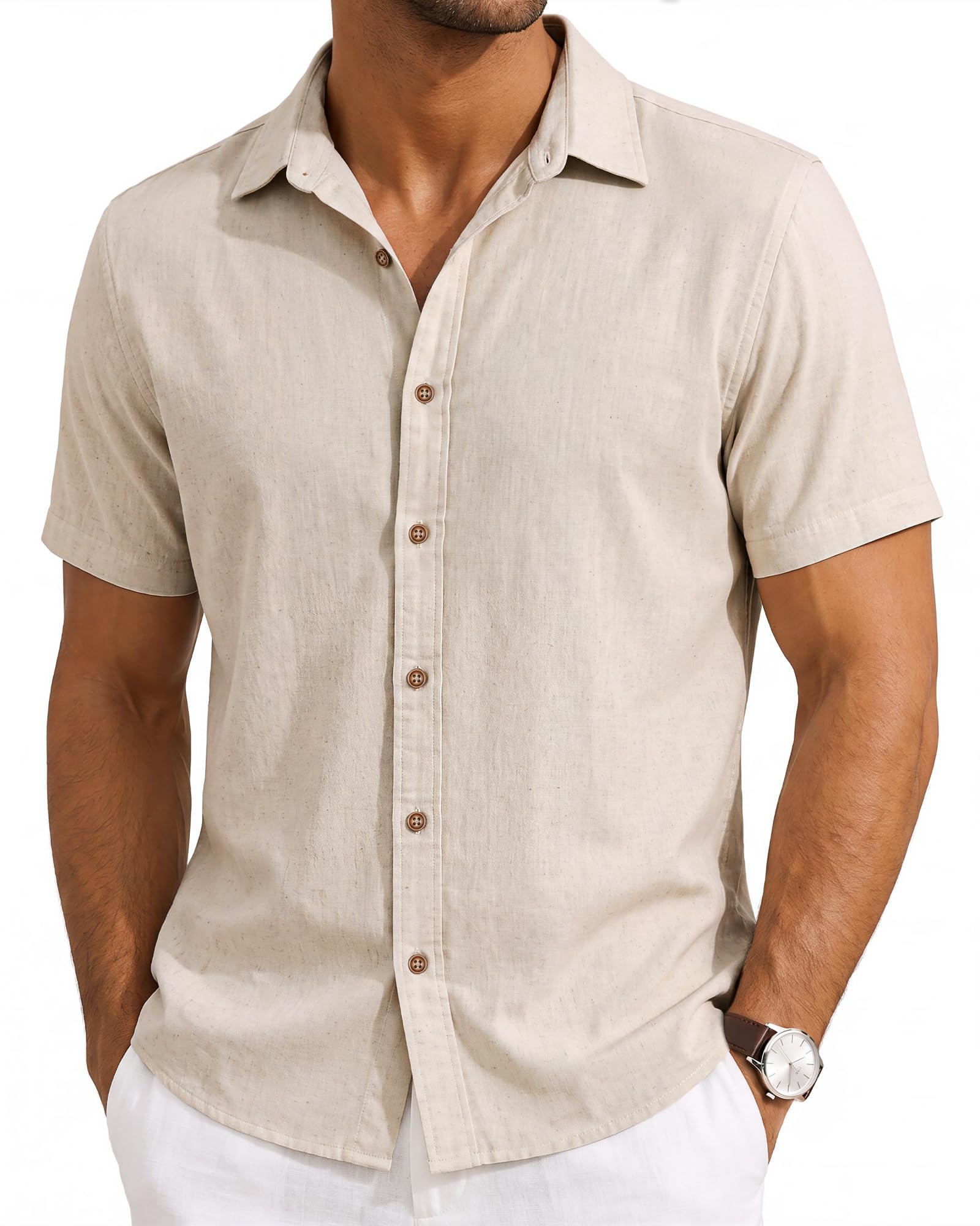 Men's Linen Button-Down Shirt, Collared Old Money Summer Beach Outfits | Casual Wear for Hawaiian Beach Resort Vacation, Cruises and Outdoor Weddings, Gift for Father's Day, Birthday and Anniversary