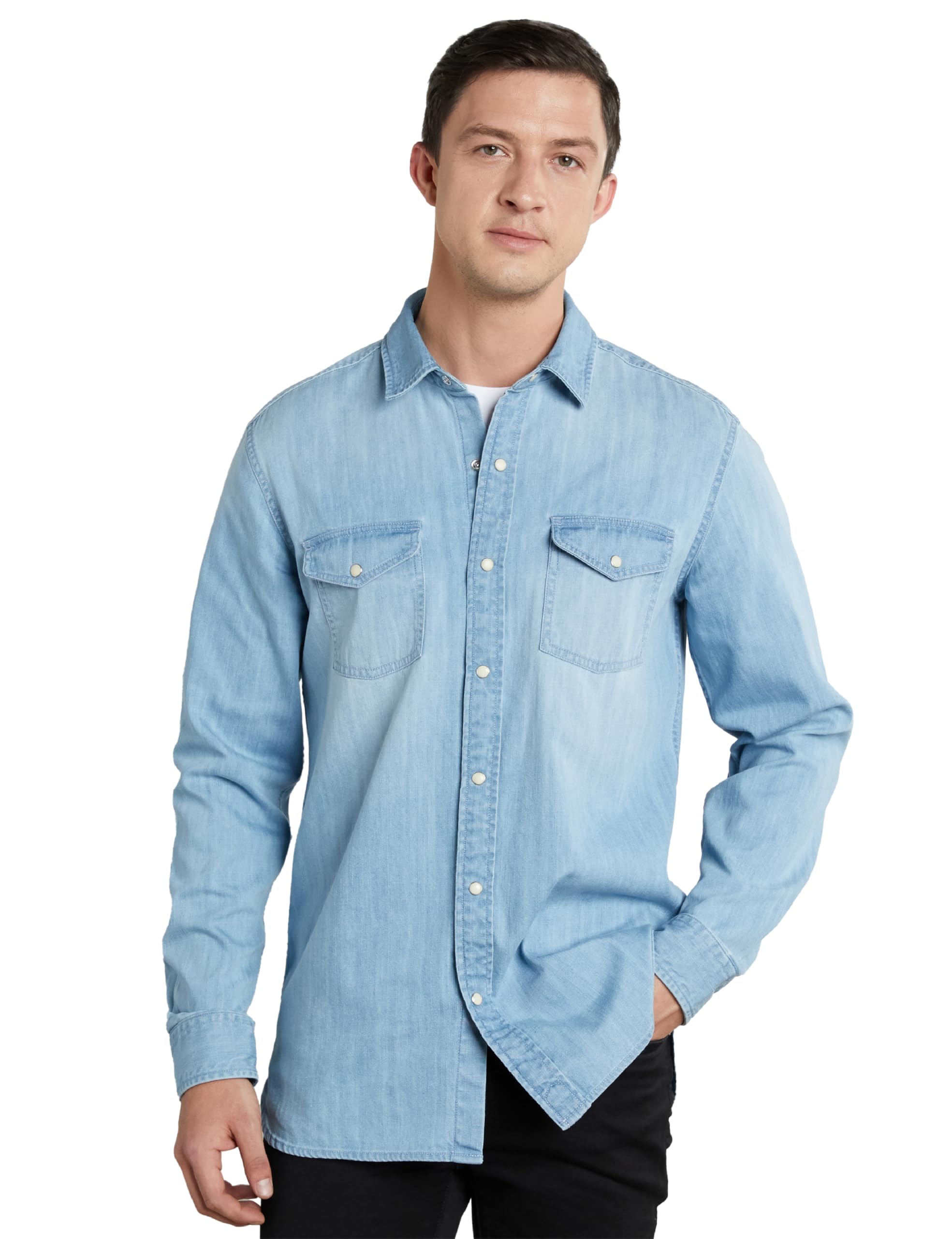 Symbol Premium Men's Casual Cotton Denim Shirt Blue Light Wash - Image 1