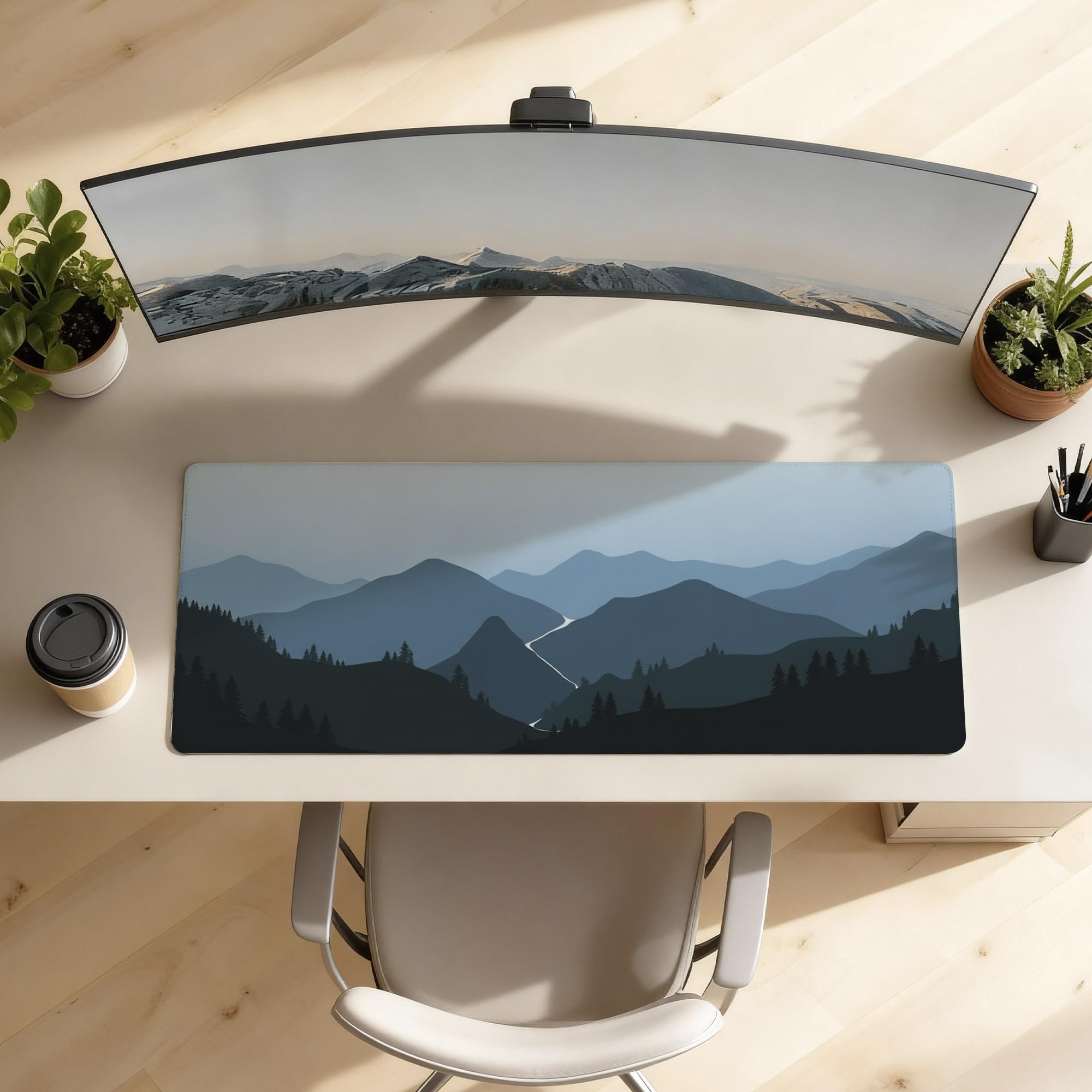 SoulAbiti Quiet Mountain Landscape Extended Desk Pad (36x14 Inch) - Wanderlust Calm Series XXL Mouse Pad - Non-Slip Rubber Base & Stitched Edges 2
