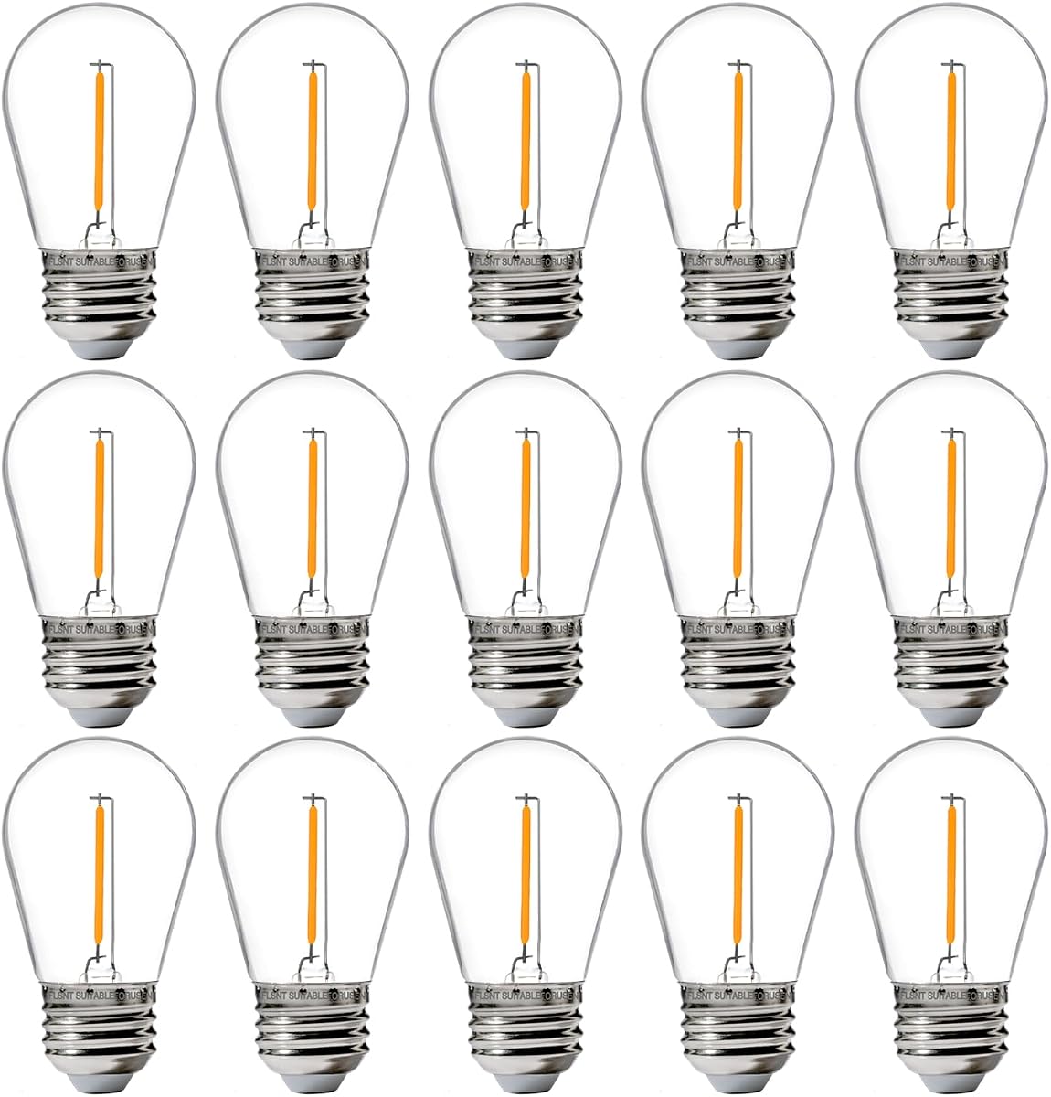 15 Pack Outdoor LED Replacement Bulbs for String Light, S14 LED Hanging Light Bulbs for Patio, Garden, E26 Base, 2200K Warm White, Non-Dimmable