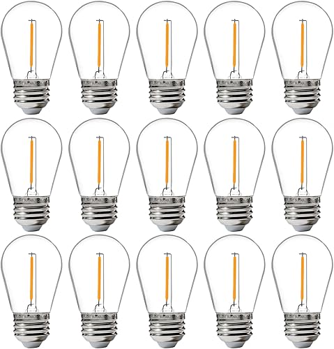 Miniatura 8 de FLSNT Paquete de 48 bombillas LED S14 de repuesto para cadena de luz, bombillas LED impermeables para exteriores, base E26, 2200 K blanco cálido, no