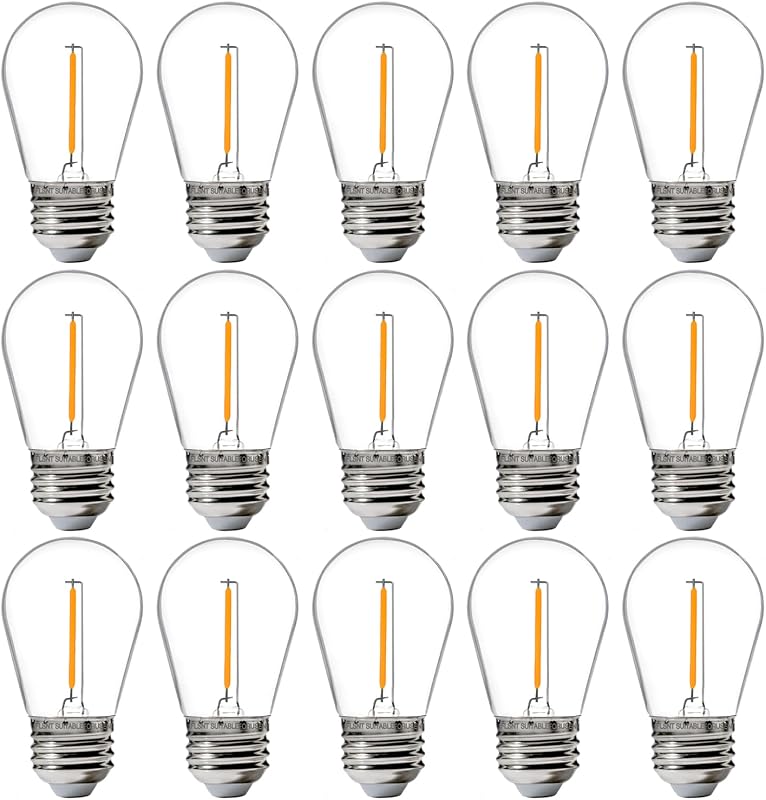 15 Pack Outdoor LED Replacement Bulbs for String Light, S14 LED Hanging Light Bulbs for Patio, Garden, E26 Base, 2200K Warm White, Non-Dimmable
