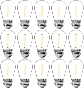 FLSNT 15 Pack Outdoor LED Replacement Bulbs for String Light, S14 LED Hanging Light Bulbs for Patio, Garden, E26 Base, 2200K Warm White, Non-Dimmable