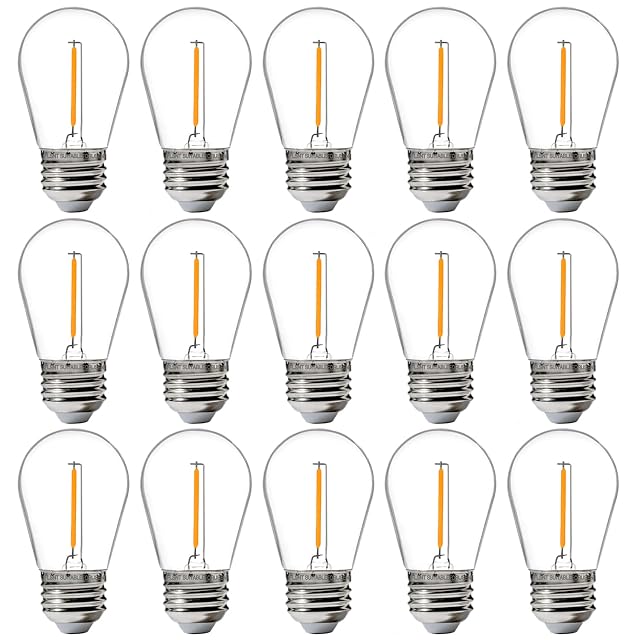 FLSNT 15 Pack Outdoor LED Replacement Bulbs for String Light S14 LED Hanging Light Bulbs for Patio Garden