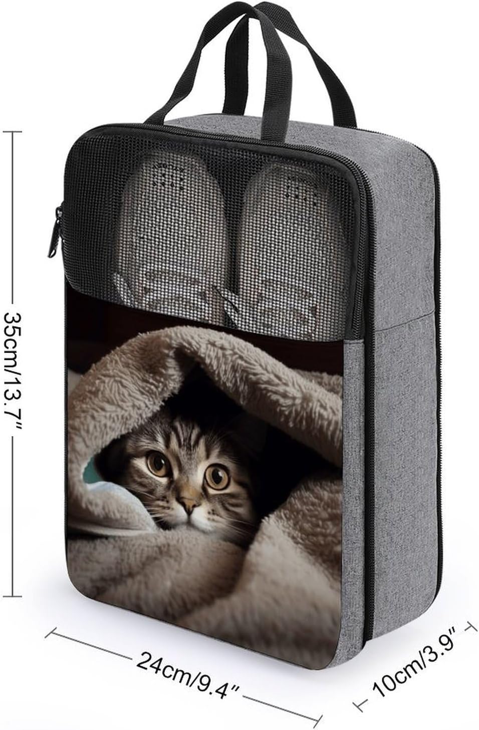 Cat Under Blanket Shoe Bag For Travel Double Zipper Design Shoe Pouchs Space Saving Snowflakes Cloth Shoe Bags Portable Shoes Pouch Carrier Organizer for Home Beach