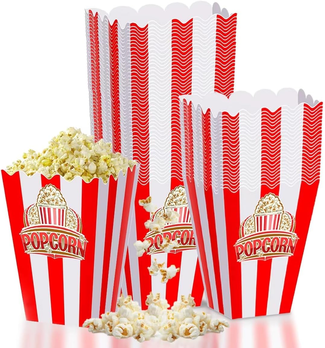 Wertyuizk Popcorn Boxes 20 Pack One-step Assembly, 6" Tall * 2.9" Square Individual Servings Popcorn Bags, Movie Night Supplies Container Kettle Corn Bucket for Home Party, Easter Day, Christmas