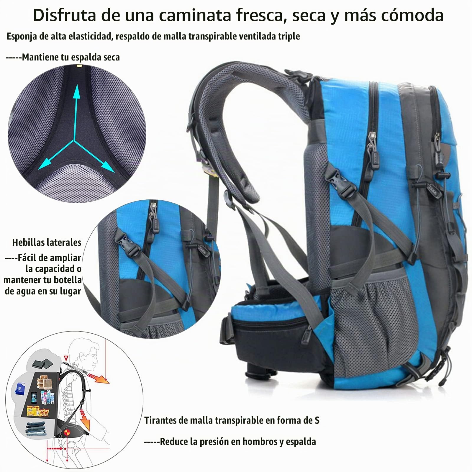 40L Mochila de Senderismo Mochila de Viaje Impermeable de Gran Capacidad Mochila de Trekking con Funda para Lluvia para Hombres Mujeres
