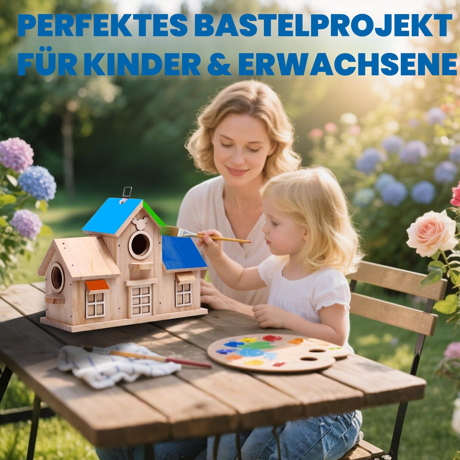 Dekoratives Vogelhaus aus Holz, natürliches Kiefernholz, Design mit doppeltem Eingang