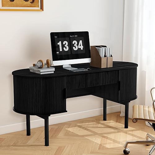 Miniatura 8 de Escritorio de oficina ejecutivo con almacenamiento, escritorio grande de 63 pulgadas para computadora con cajón y archivadores, escritorio moderno