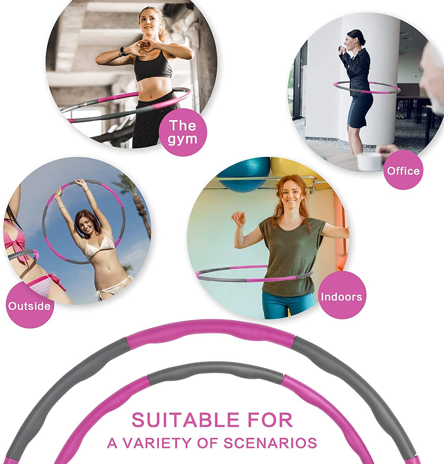 Plus Size Weighted Hula Hoop, Smart Hoola Hoops For Adults, 24 Sections Detachable - Pink