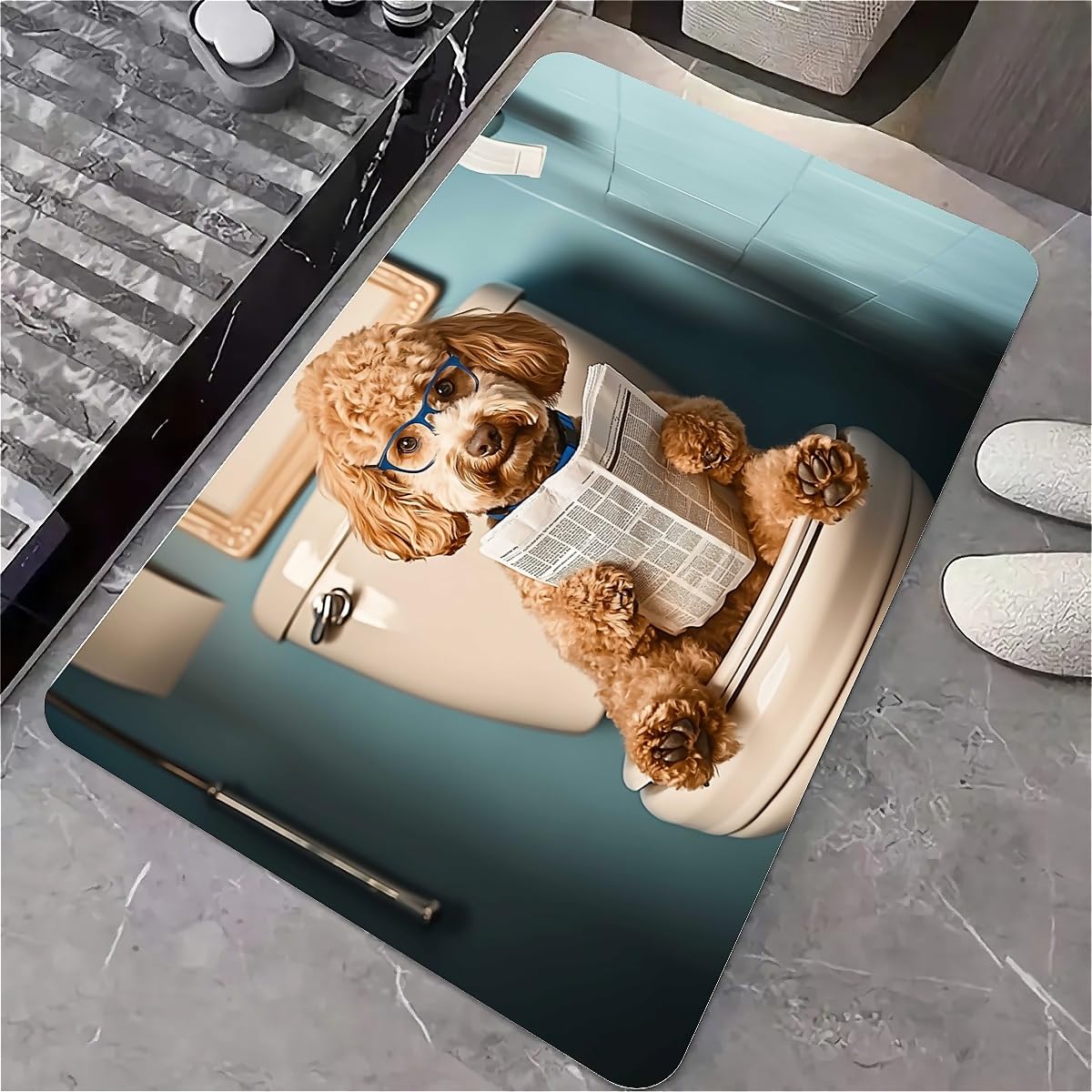 Alfombrilla de baño de perro dorado ideal para duchas familiares decorativas