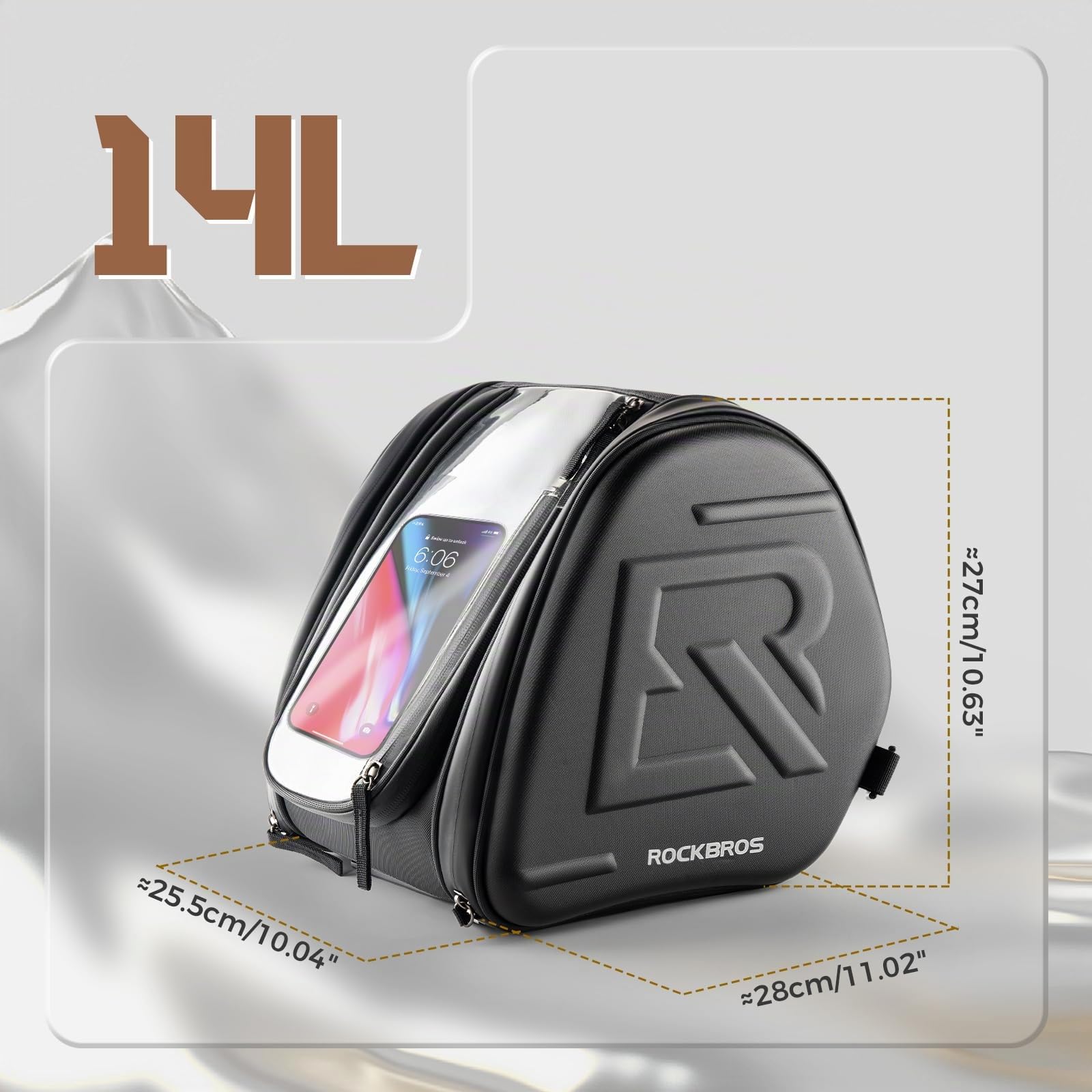 ROCKBROS Borsa da serbatoio per moto, 14 l, rigida, navigazione, impermeabile, cerniera, casco