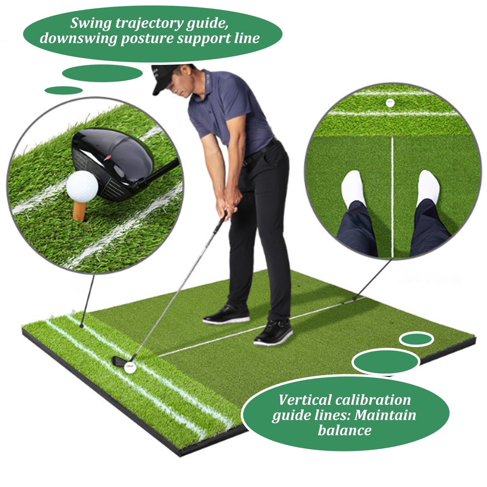 Tappetino da golf, antiscivolo, in EVA, per uso interno/esterno, pieghevole e resistente all'usura, con linee guida per simulatori di golf