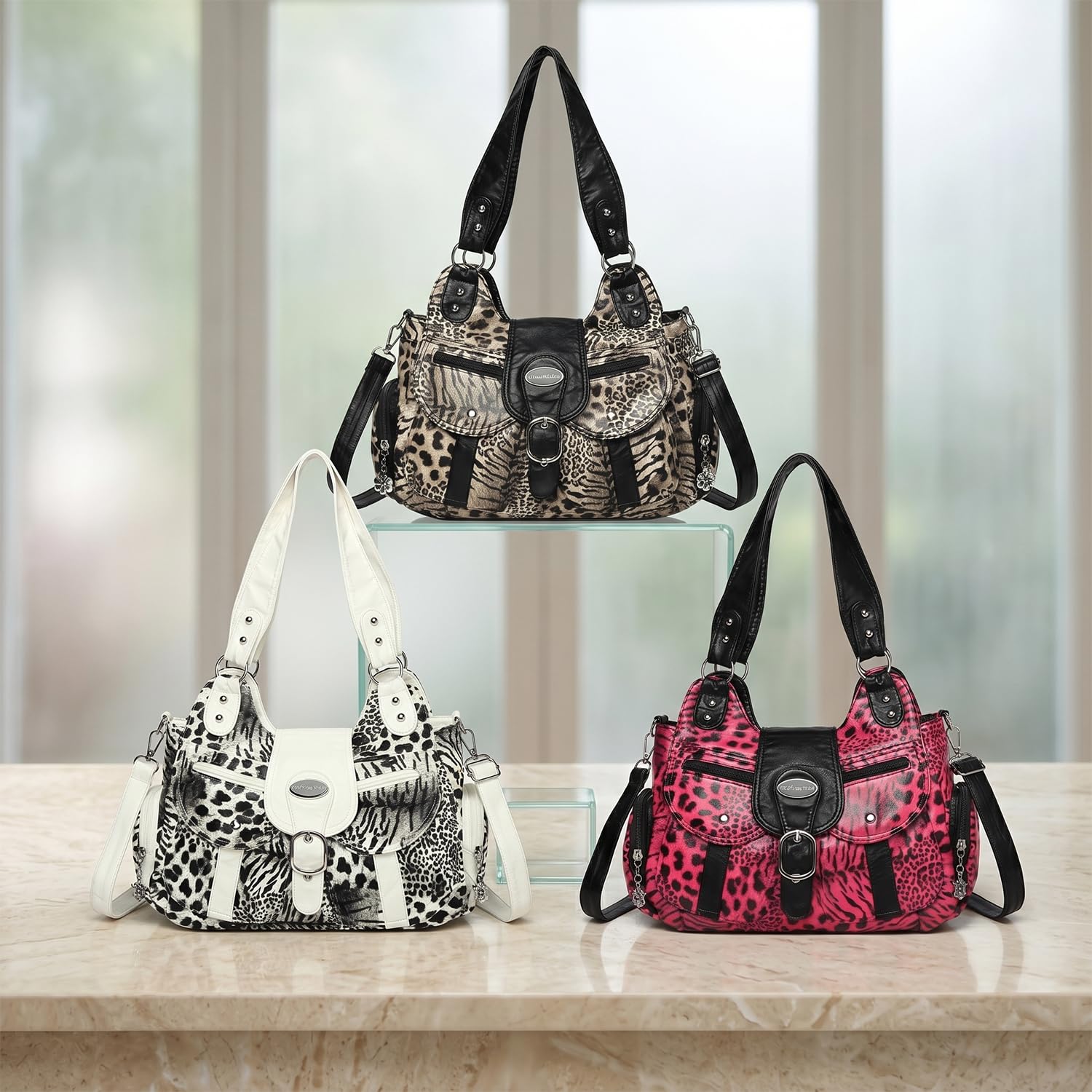 Damen Tasche Damenhandtasche Handtasche Hobo Schultertasche Shopper aus PU-Leder Damentasche Umhängetasche Taschen Leopardenmuster Henkeltasche für Frauen Mutter