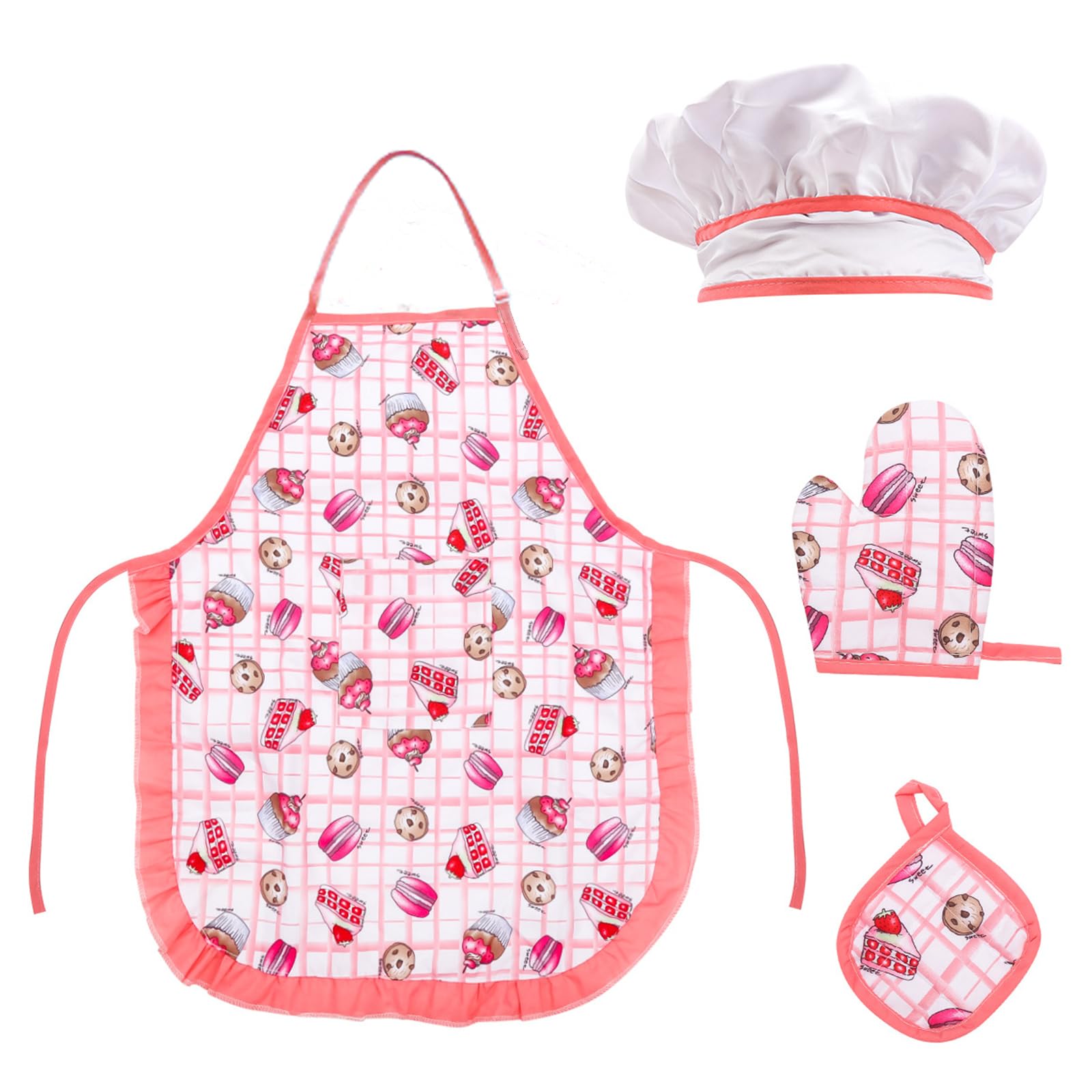YiYFiT Kids Baking Set,Childrens Cake Chef Hat Apron Set Kitchen Role Play Chef Baking Set with Toddler Apron,Chef Hat,Cooking Mitt and Heat Resistant Pad for Girls Dress Up Ages 3+(2 Sets) — image 1