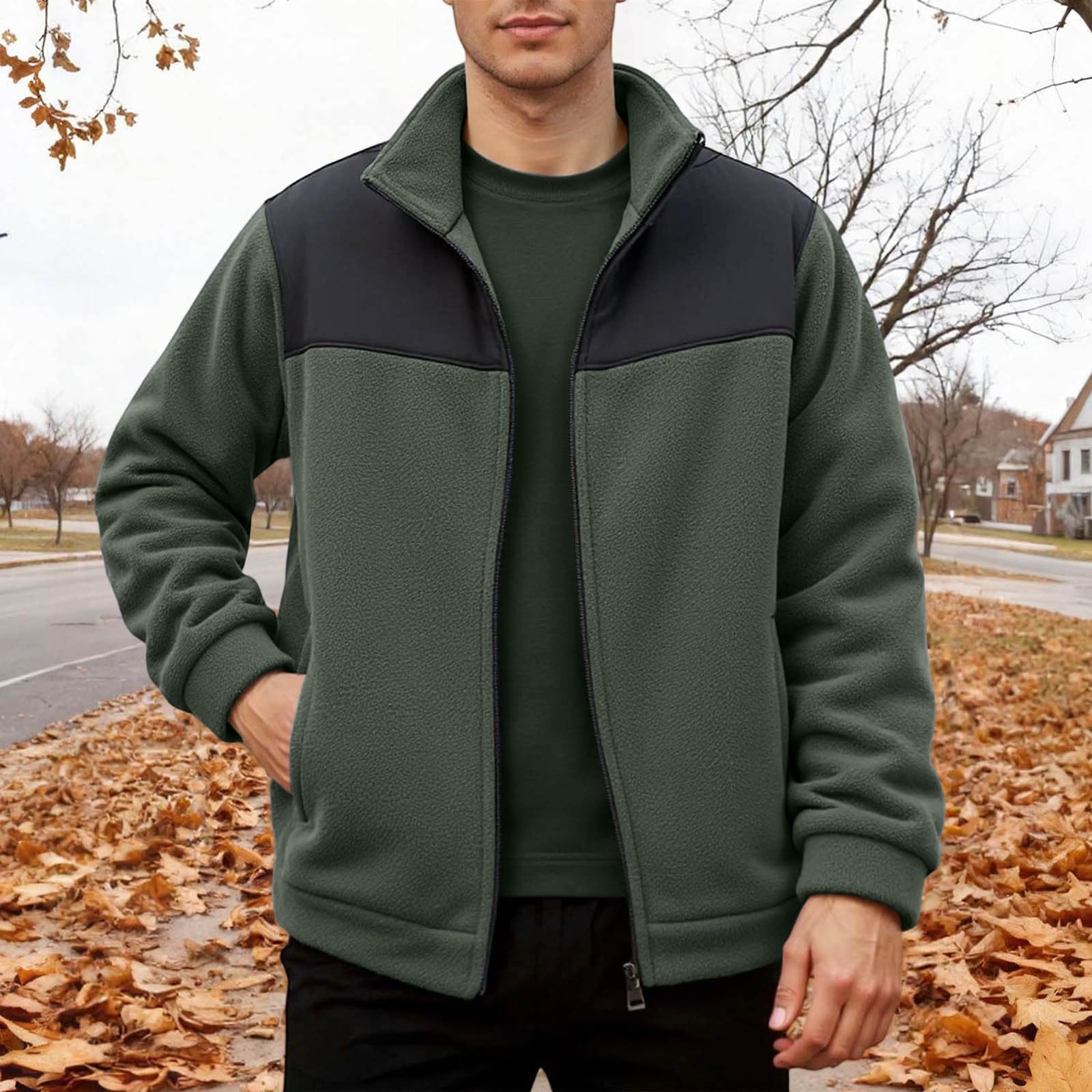 Polaire Homme sans Capuche Fleece Jacket Zippées Sweatshirt avec Poches Gilet Doublure Veste D'extérieur Doublé d'hiver De Randonnée