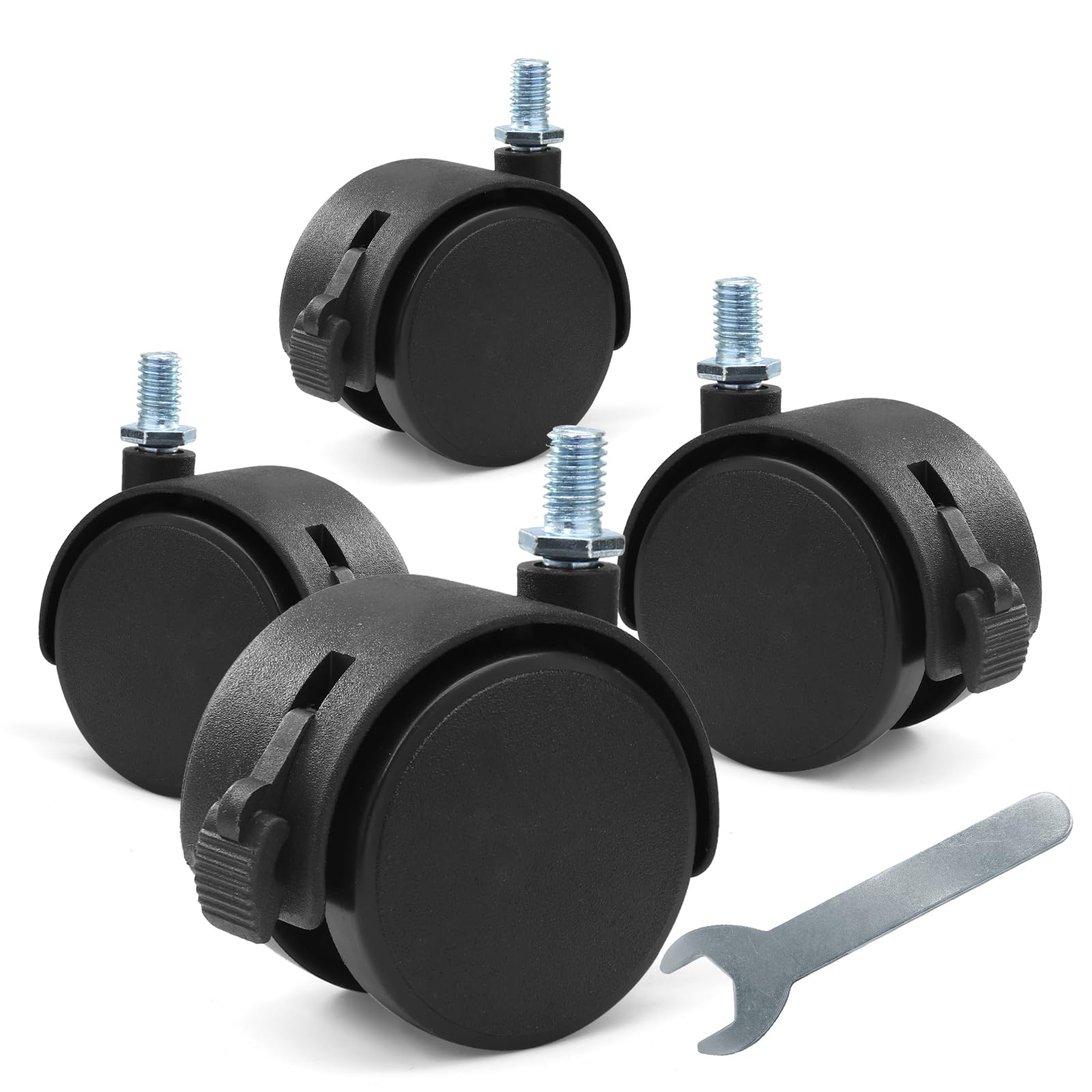 Jersvimc 4Pcs 2 Inch Nylon Caster Wheels M8 Threaded Swivel Stem Caster Wheels with Locking Brake, Plastic Caster Wheel Furniture Caster Wheel