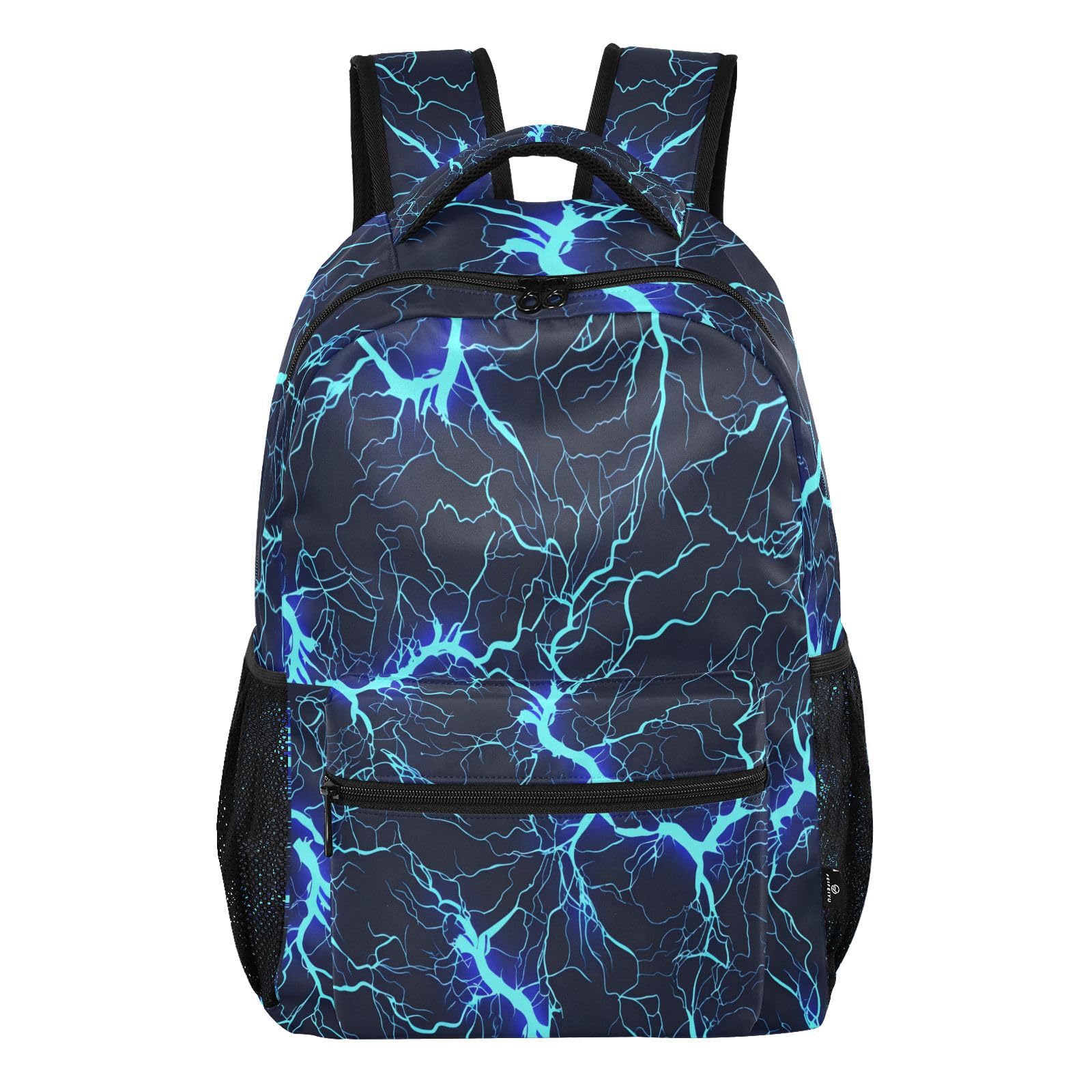 Mnsruu Reise-Laptop-Rucksack, dunkelblau, elektrischer Blitz-Rucksack, leicht und wasserabweisend, Schulrucksack für Teenager, Jungen, Mädchen, Erwachsene, Dunkelblauer elektrischer Blitz, S, Casual