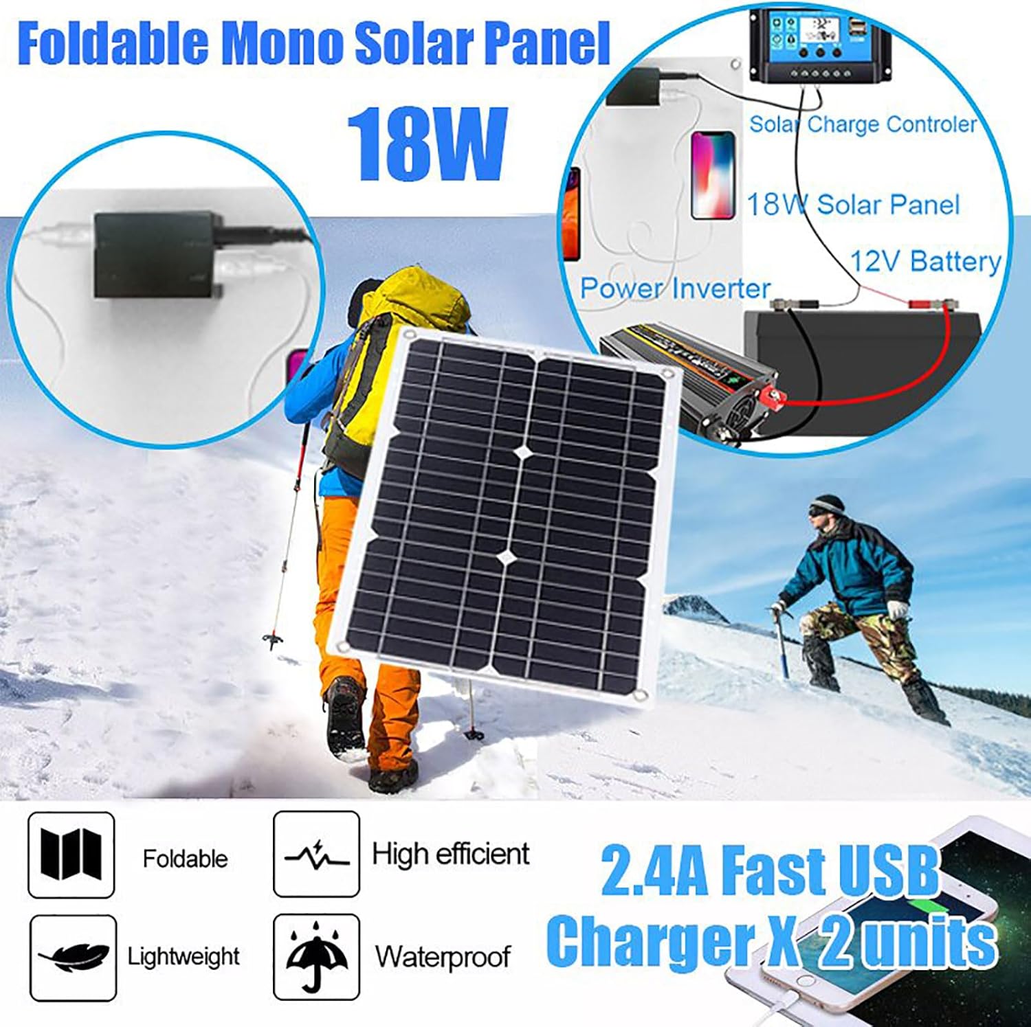 10000W Off-Grid Solar Panel Kit with 18W Waterproof Solar Panel & 30A LCD Charge Controller for Home, RV, and Marine Use