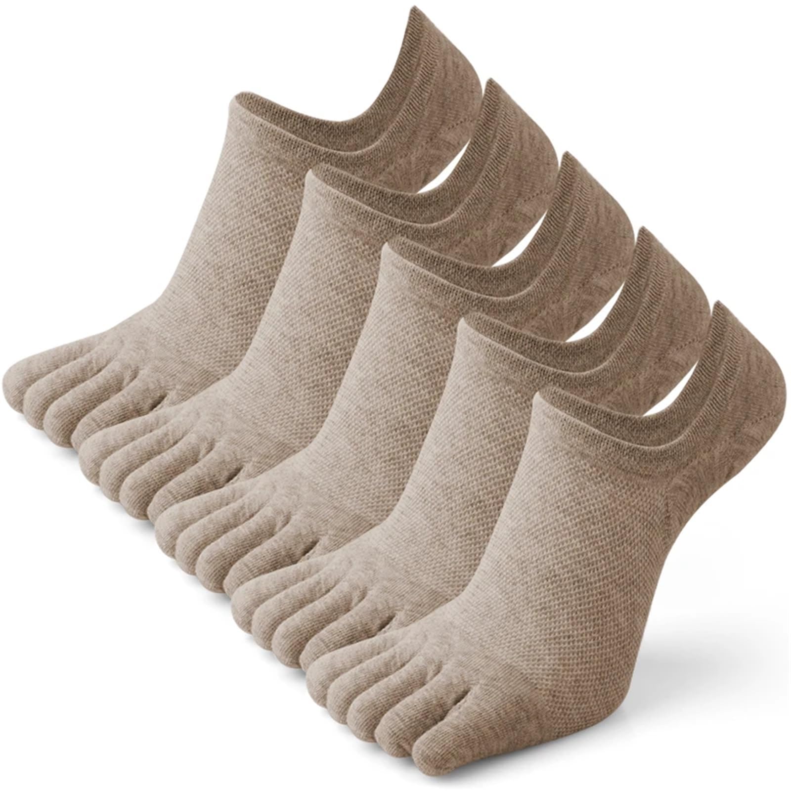 IRFHDCX Toe Socks 5pairs Five-finger Socks Solid Color Breathable Invisible Boat Thin Mesh Toe Outdoor Sports Crew(5Pairs-Khaki)