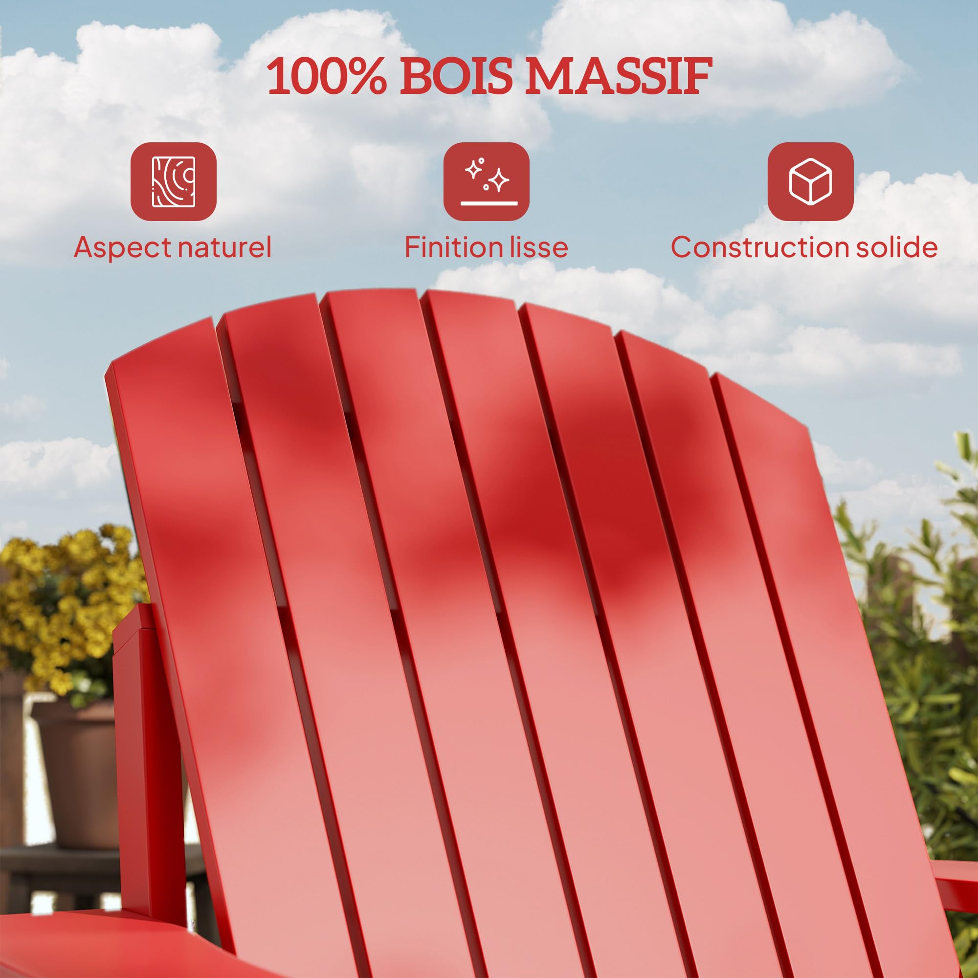 Outsunny Adirondack Grand Confort - Sillón de jardín con portavasos integrados, madera de abeto tratada, color rojo