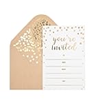 50 Pack Invitation Card - Elegant Greeting Cards ‘’You are Invited’’ in Gold Foil Letters – for Wedding, Bridal Shower, Baby Shower, Birthday Invitations - 52 Kraft Envelopes Included - 4