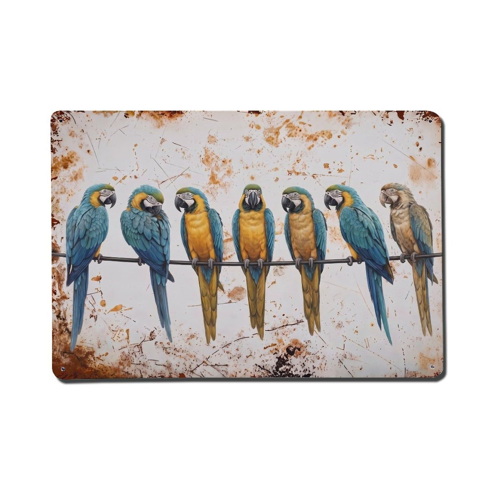 Vintage Retro Birds Blue And Gold Macaw Metal Tin Sign