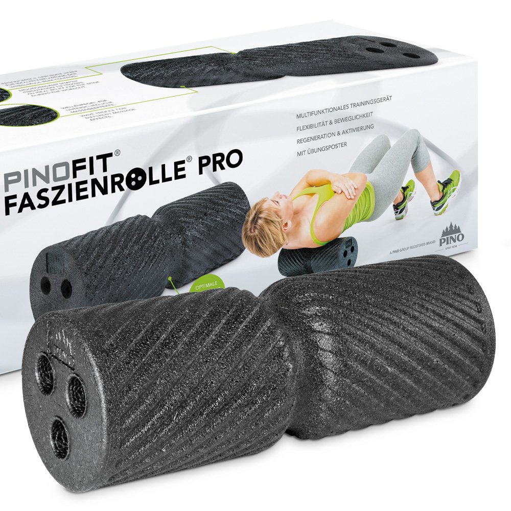 PINOFIT Faszienrolle Pro – Massagerolle für den Rücken zur Selbstmassage der Faszien – mit ergonomisch geformter Kerbe – inkl. Übungsposter