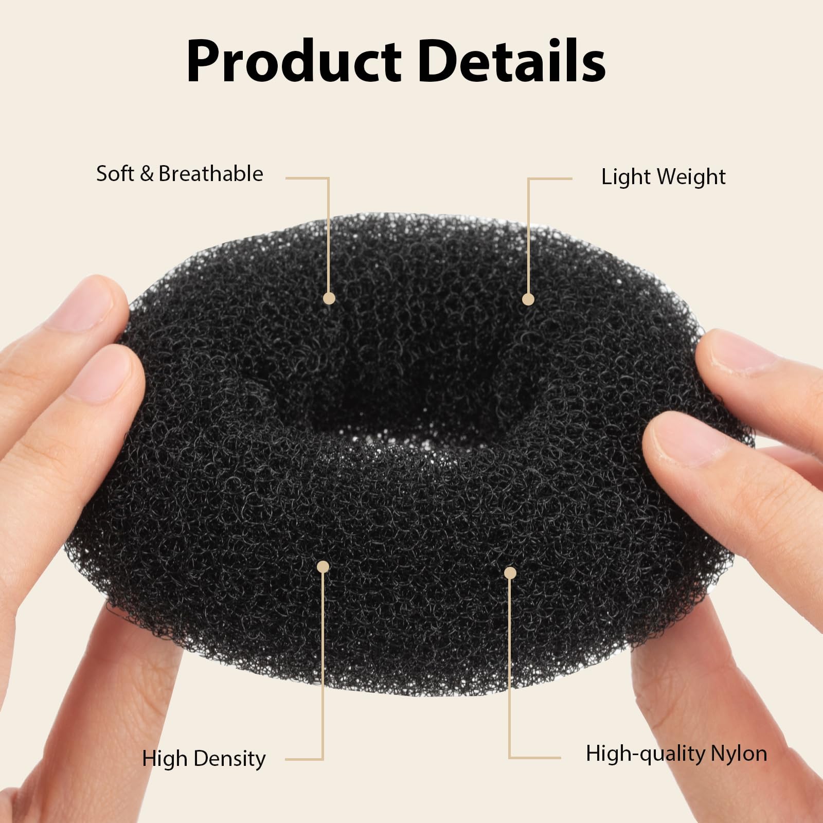 Ciambelle per chignon, set da 63 pezzi con retine per chignon, forcine e fasce elastiche, ciambelle per capelli, accessori per capelli per ragazze, bambini, donne, ballerine (nero)