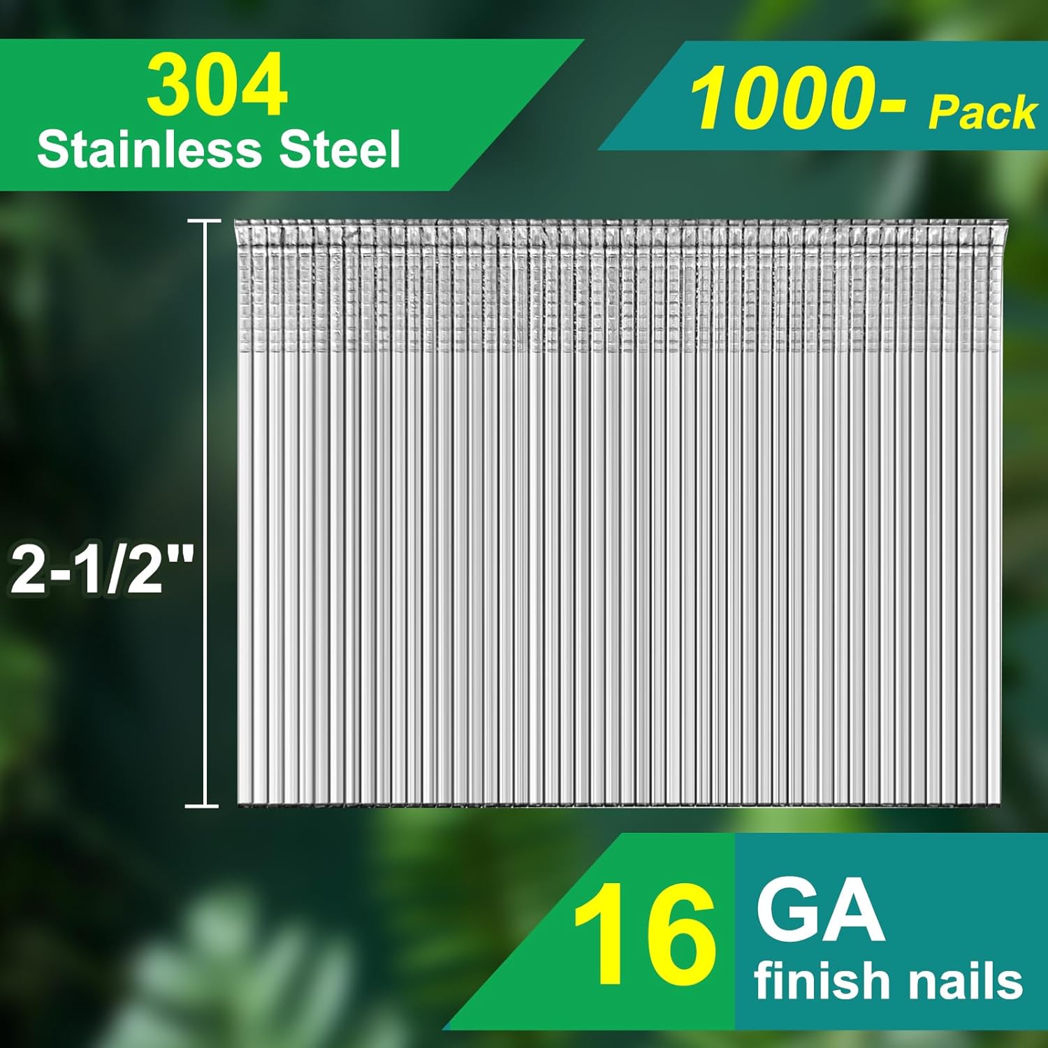 16 Gauge Straight Finish Nails, 304 Stainless Steel 1" ~2-1/2" 1000 Pack, Compatible with Pneumatic & Electric Finish Nailers or Nail Guns (2-1/2" - 1000 PCS)