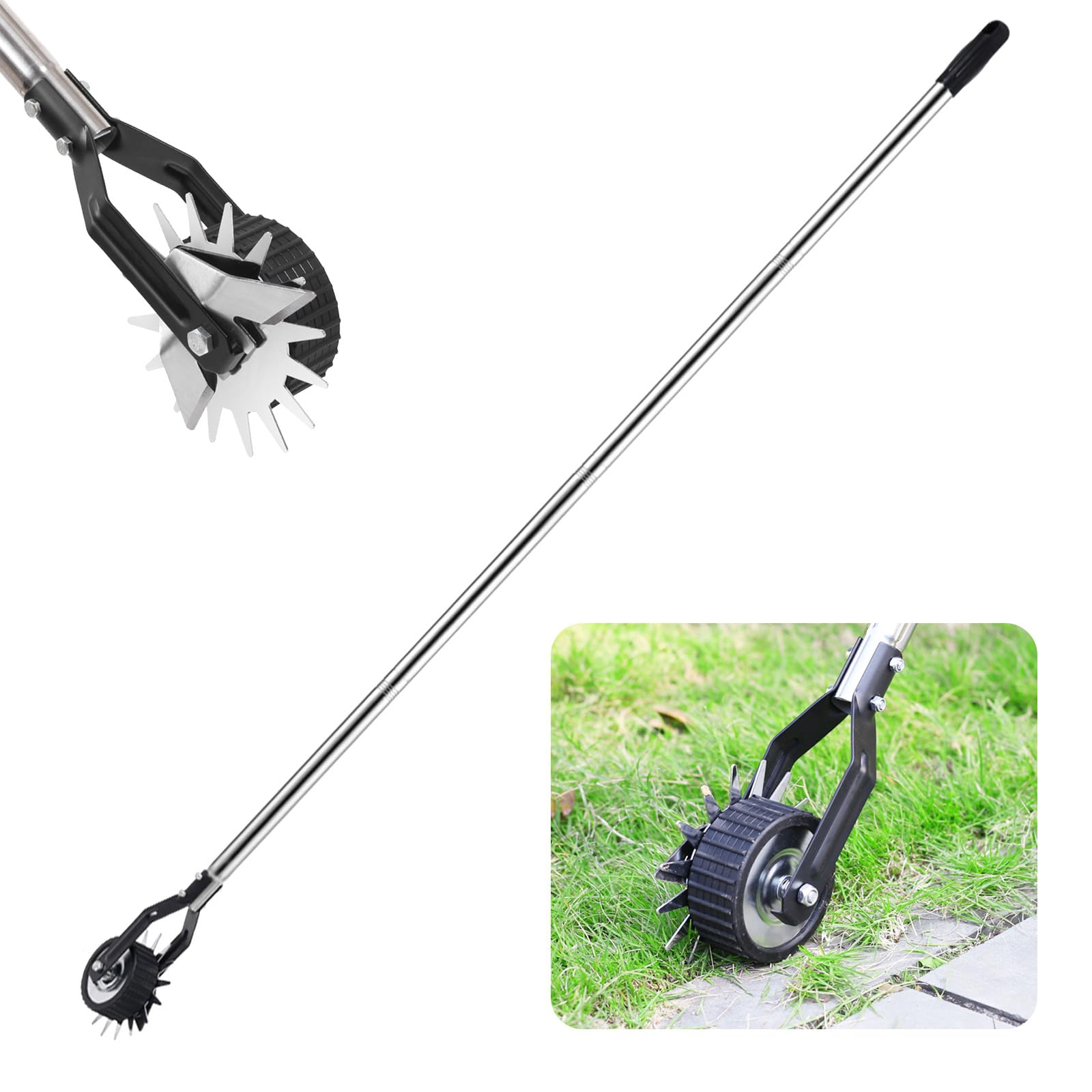 Bordeadora de Césped, Cortadora de Césped con Mango, Bordeadora con Ruedas, Bordeadora de Césped Ajustable con Mango de 3 Partes, para Aceras, Caminos de Acceso Y Macizos de Flores