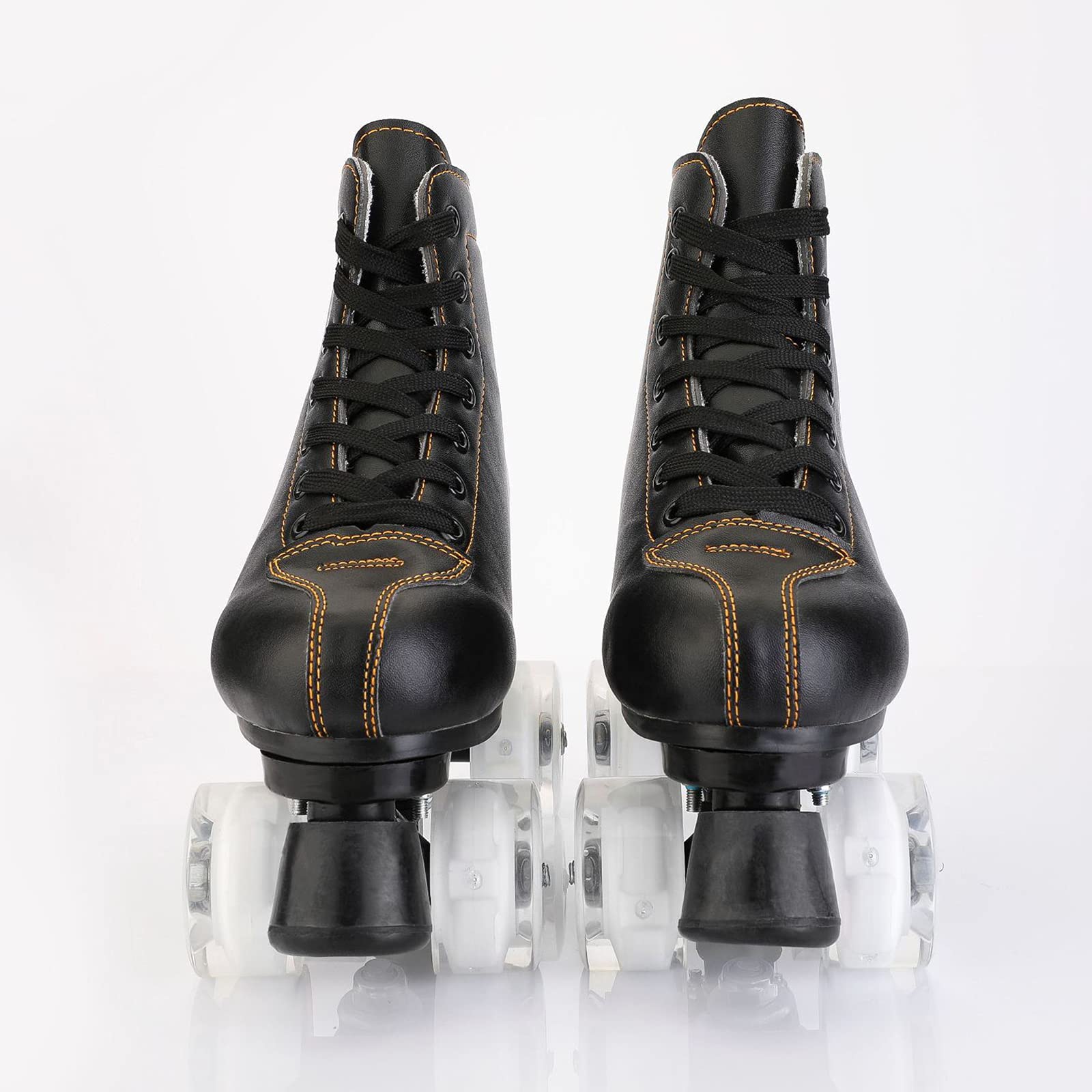 Patins à roulettes Adultes Enfants, Classique Double Rangée 4 Roues Patins à roulettes Unisexe Cuir PU Hautes Quad Roller Skates Chaussures pour Intérieur et Extérieur, Noir