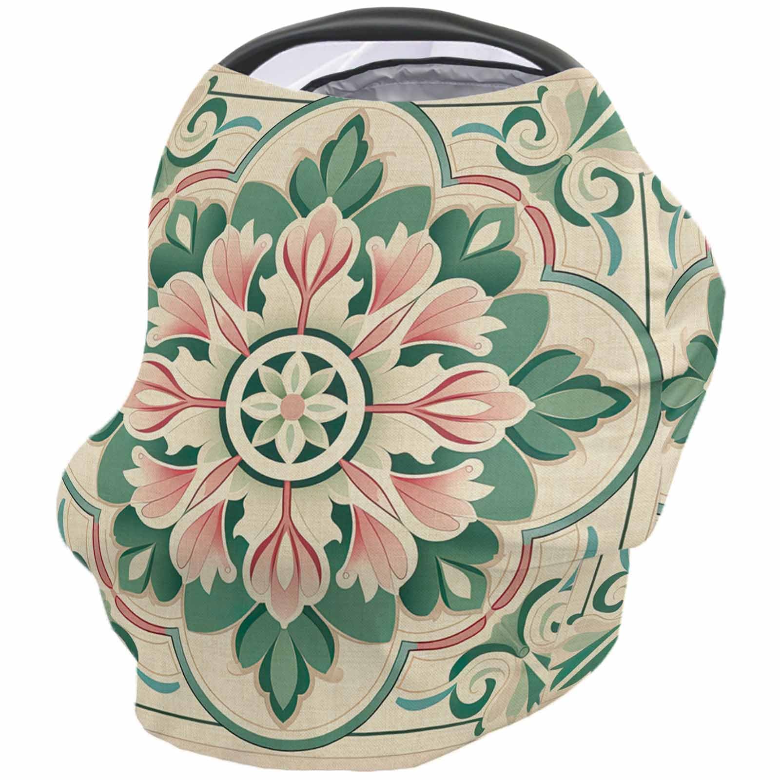 Nursing Cover for Breastfeeding Scarf, Green Flower Floral Texture Art Line Baby Car Covers Super Soft Multi Use for Canopy Shopping Cart Cover Blanket Stroller Cover