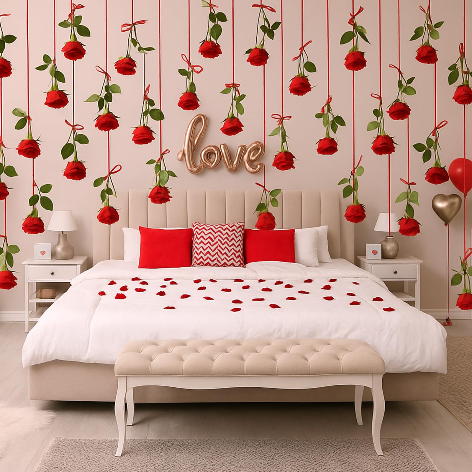 Photo 1 of Suncalla 24 Pcs Hanging Rose Wedding Decorations Artificial Red Rose Garland with Bows Fake Flowers Garland for Wedding Engagement Bridal Shower Party Wall Room Bedroom Decoration