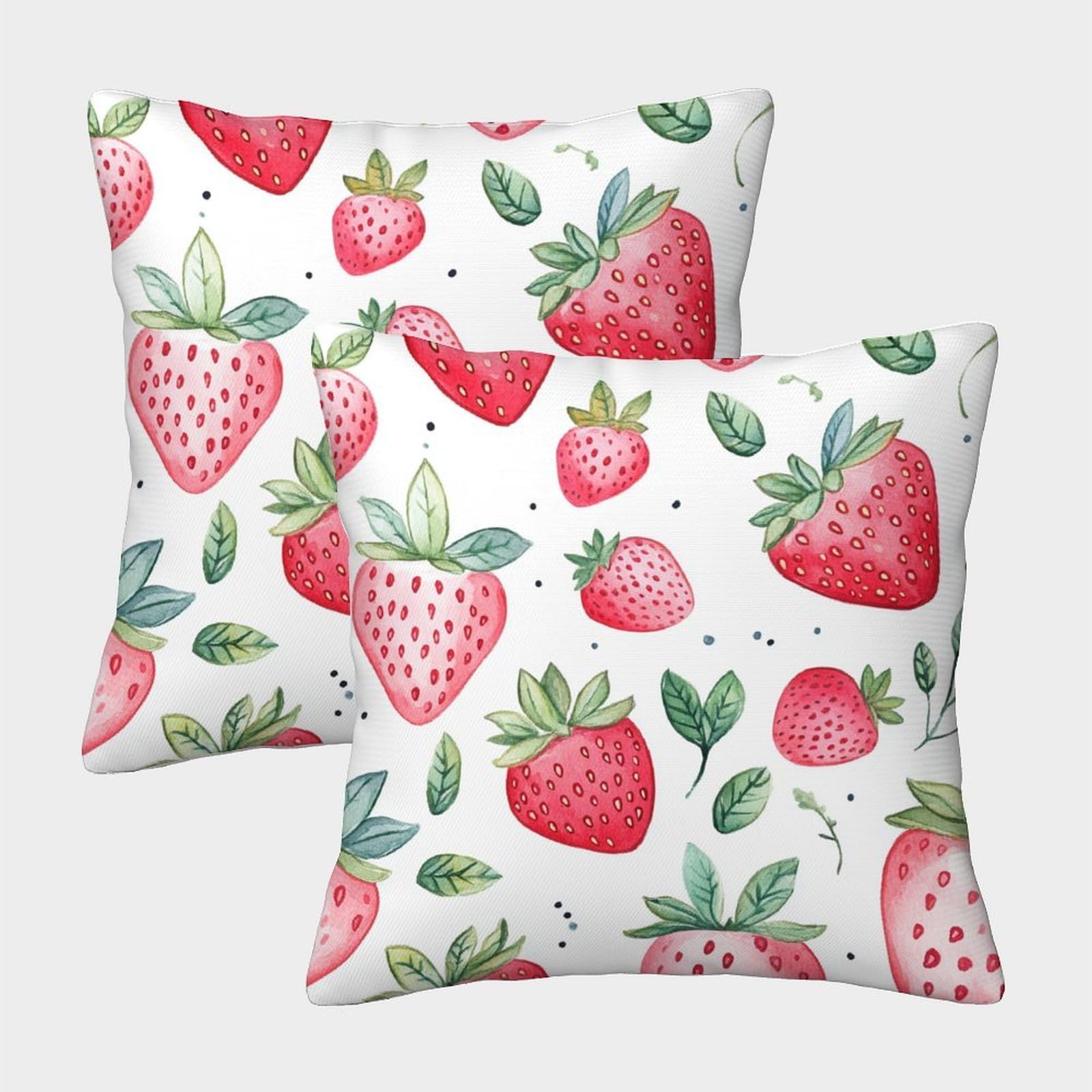 kaiyun 2 Pack 3D Watercolor Style.Light Colored Strawberry Theme Square Cushion Cover Decoration Pillow Cover Suitable for Home Sofa Bedroom Living Room 40x40cm